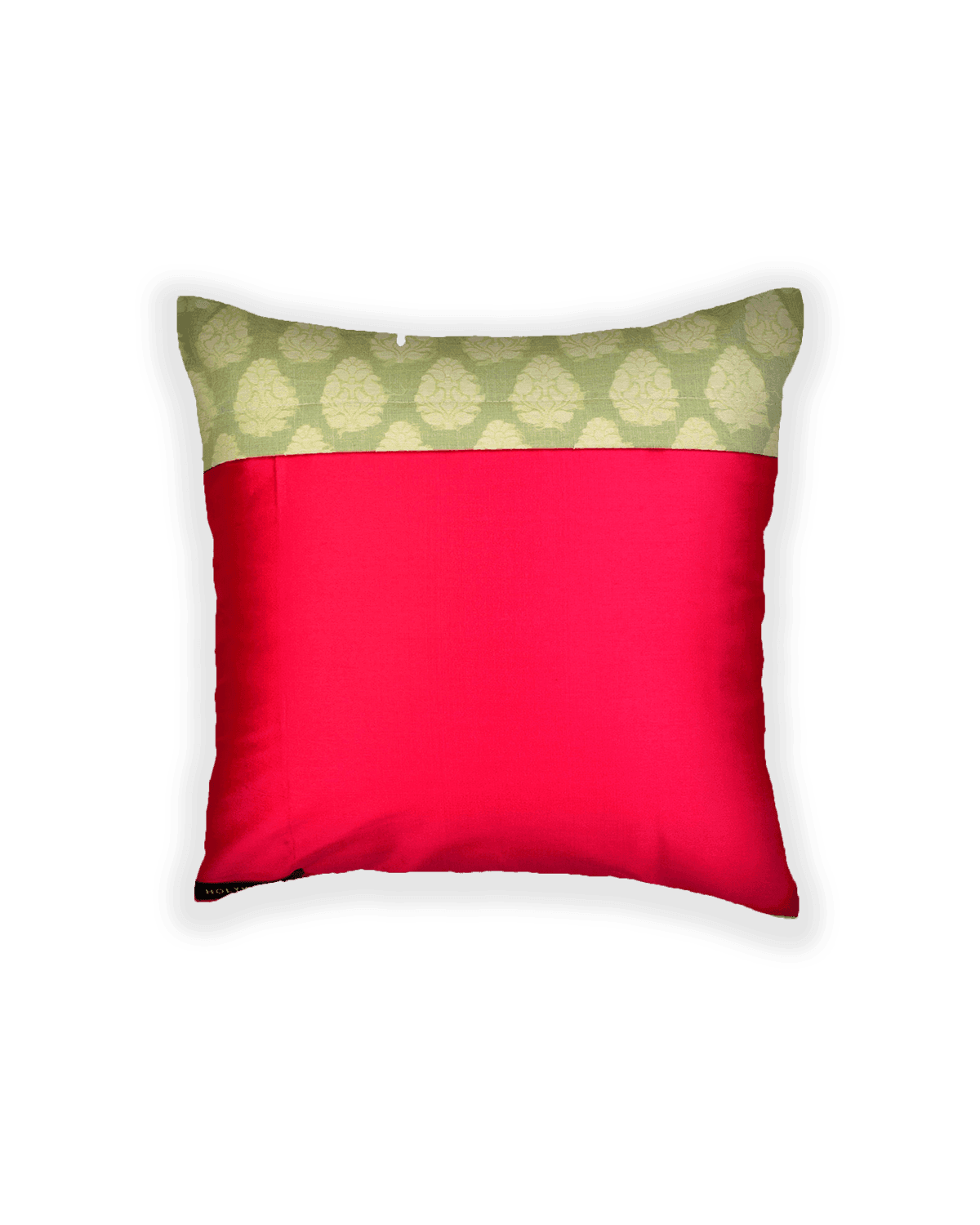 Green Cutwork Woven Cotton Silk Cushion Cover 16" - By HolyWeaves, Benares