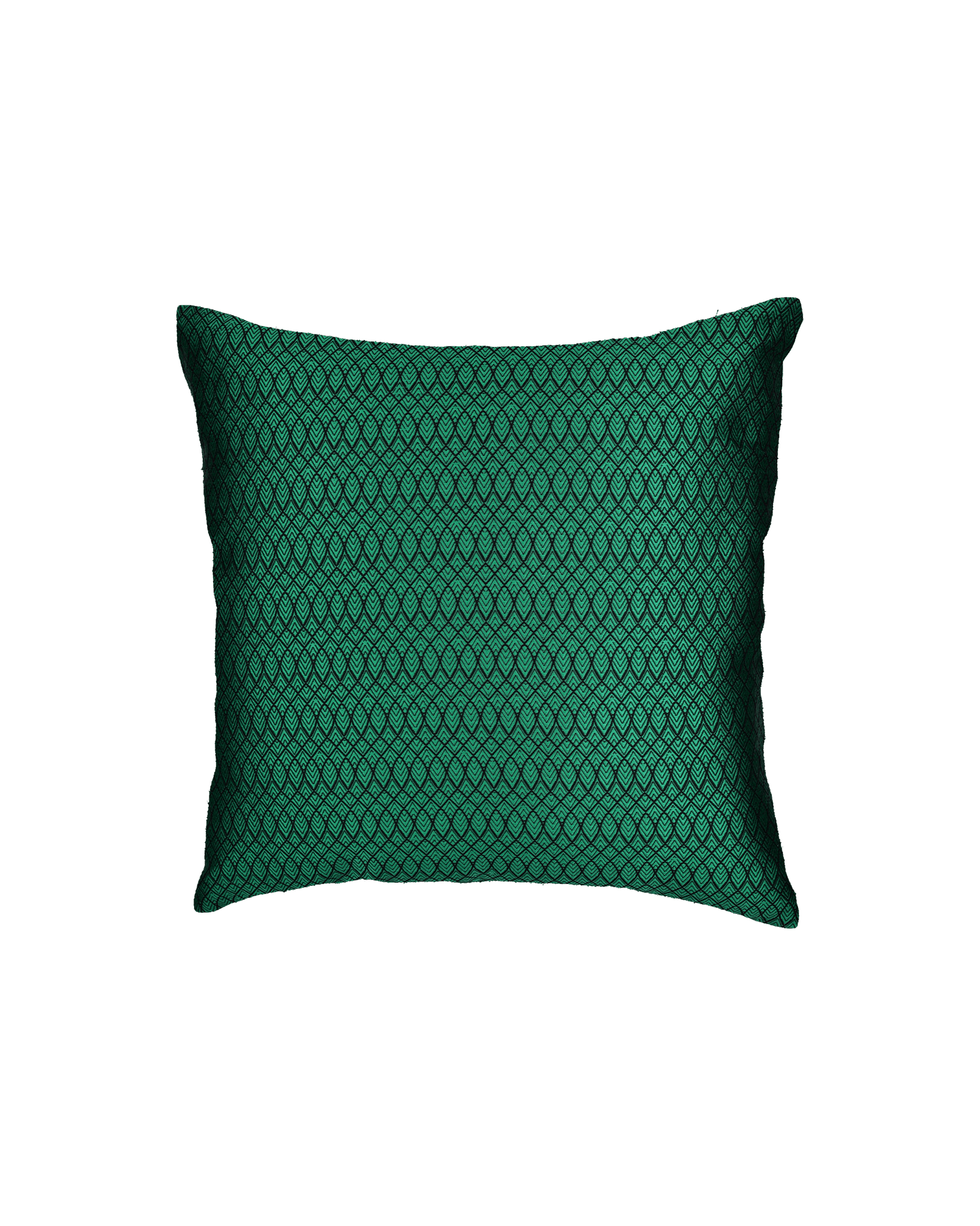 Green Geometric Illusion Poly Silk Cushion Cover 16" - By HolyWeaves, Benares