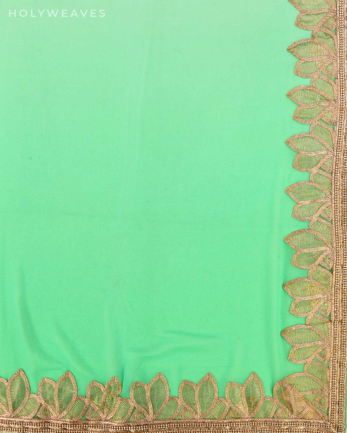 Green Georgette Embroidered Saree - By HolyWeaves, Benares