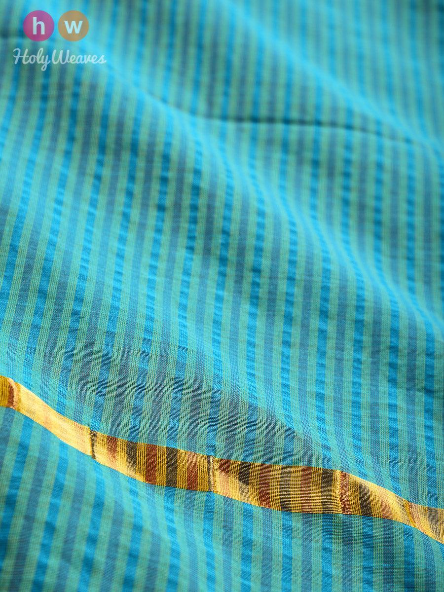 Green Gingham Stripes Woven Cotton Silk Dupatta - By HolyWeaves, Benares