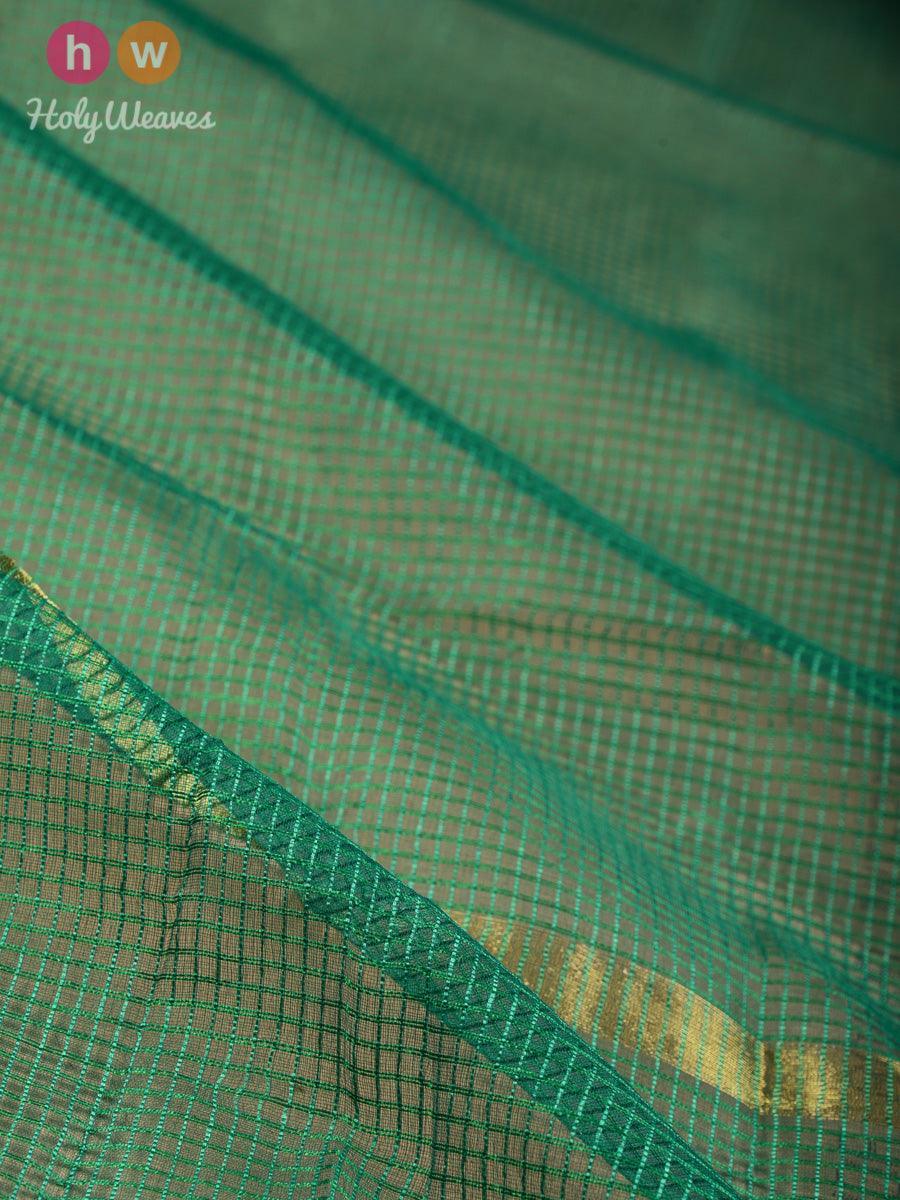 Green Kota Check Woven Cotton Silk Dupatta - By HolyWeaves, Benares