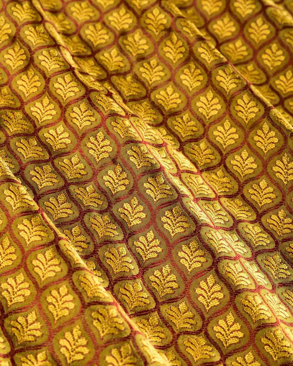 Green-Maroon Banarasi Gold Resham Brocade Handwoven Silk Pocket Square - By HolyWeaves, Benares