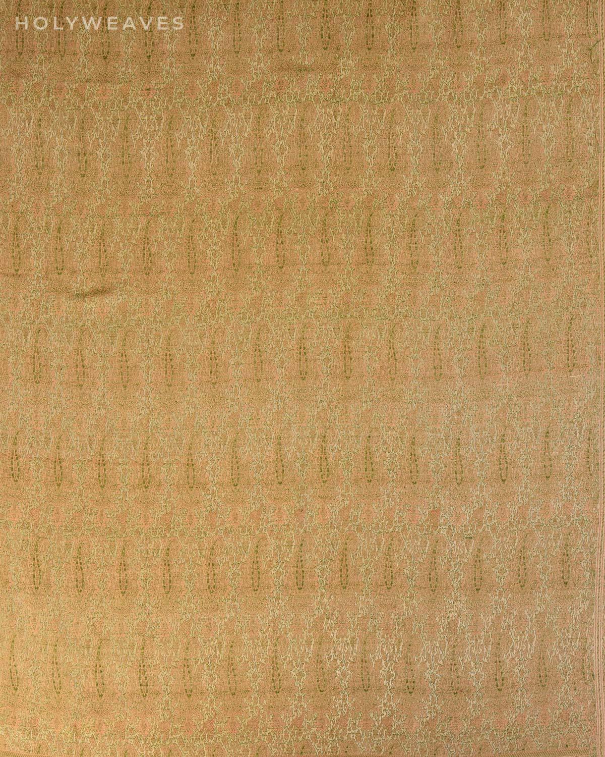 Green on Beige Banarasi Alfi Jamawar Handwoven Silk-wool Shawl - By HolyWeaves, Benares