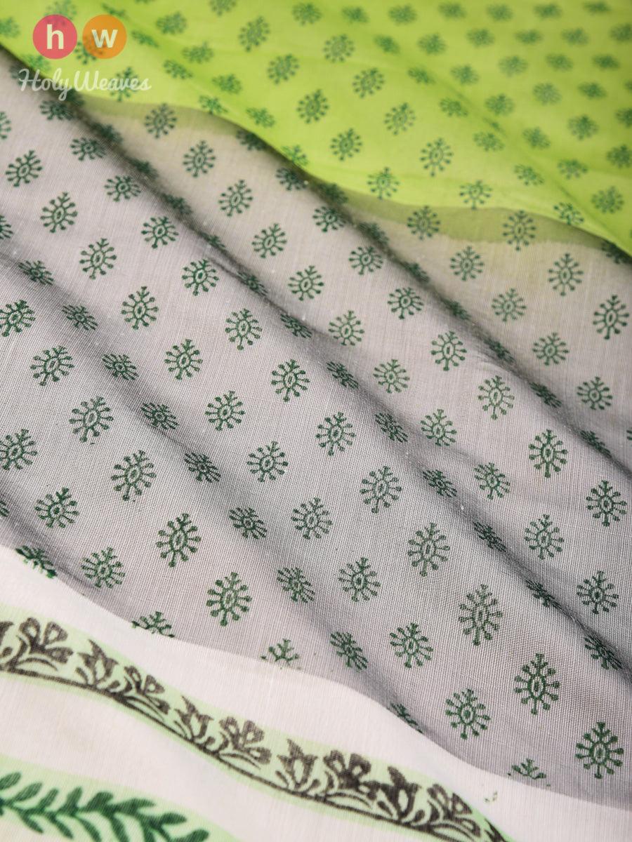 Green Printed Cotton Silk Dupatta - By HolyWeaves, Benares