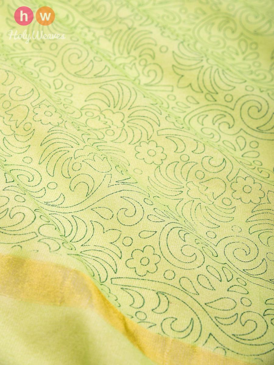 Green Printed Cotton Silk Dupatta - By HolyWeaves, Benares