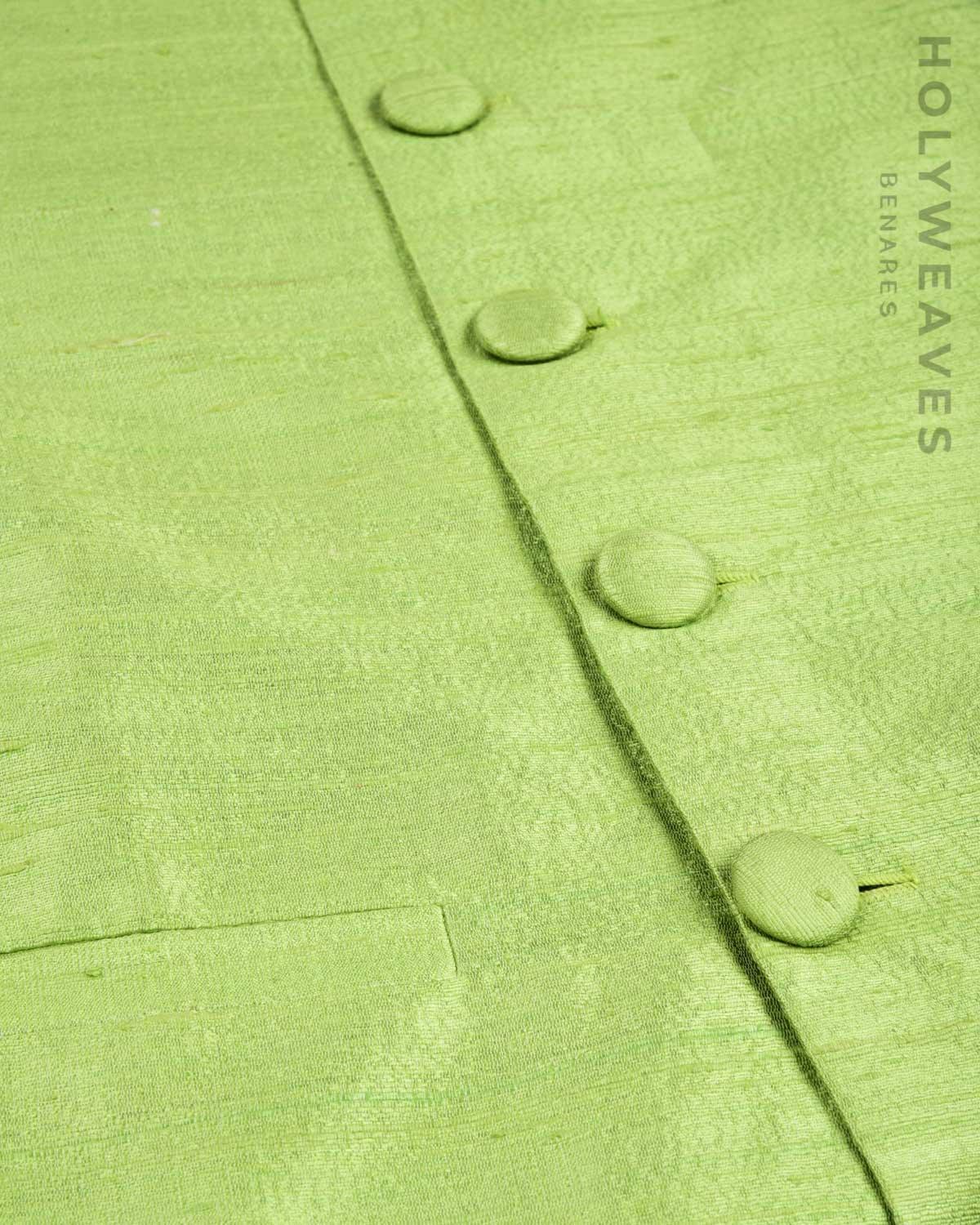 Green Raw Silk Slim Fit Mens Modi Jacket - By HolyWeaves, Benares