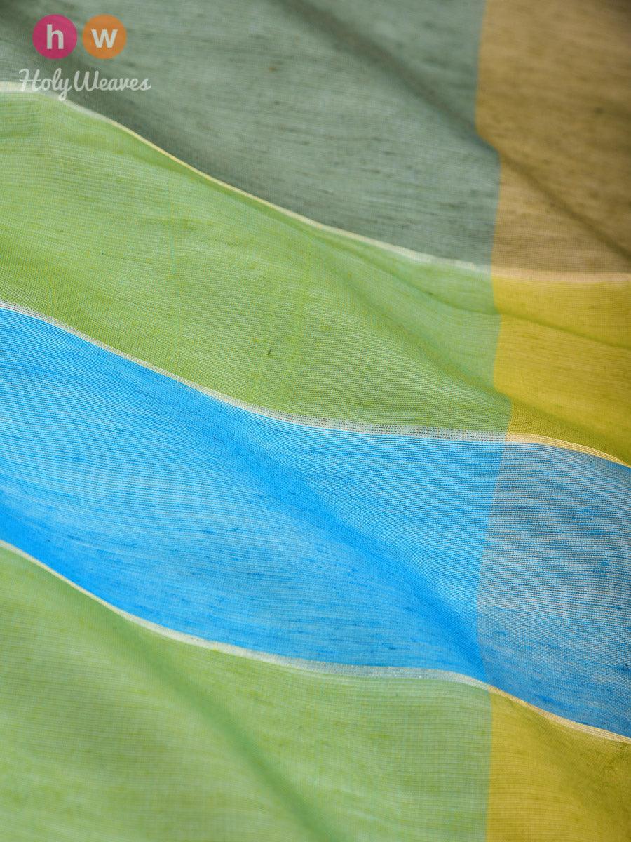 Green Shadow Stripes Woven Cotton Silk Dupatta - By HolyWeaves, Benares