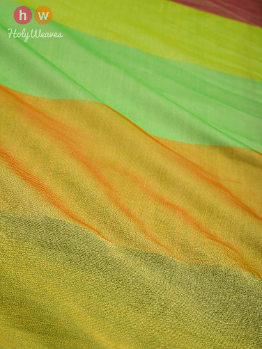 Green Shadow Stripes Woven Poly Cotton Silk Dupatta - By HolyWeaves, Benares
