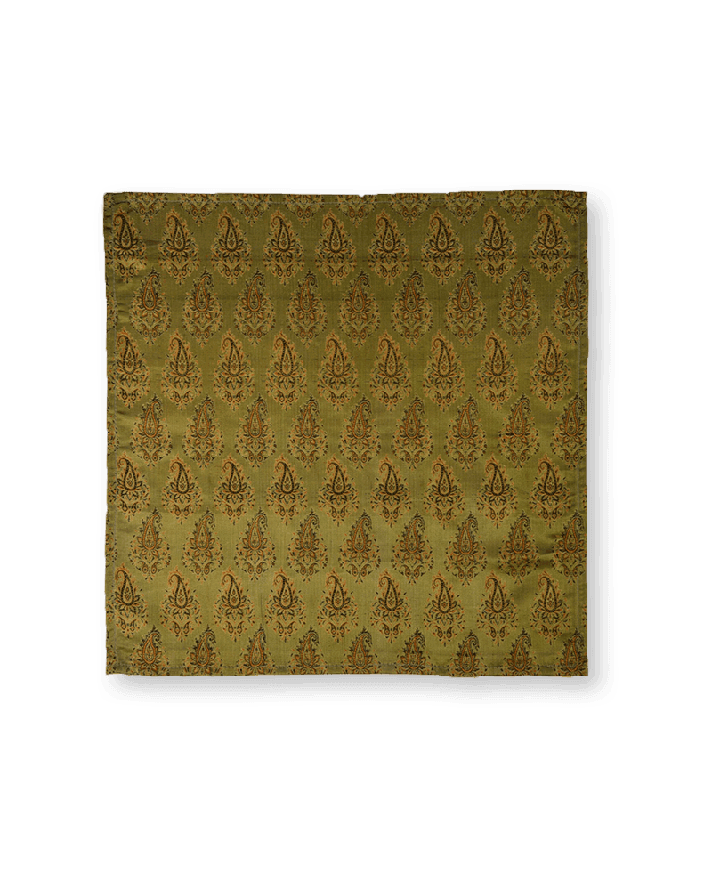 Green Vintage 3-Color Jamawar Handwoven Pure Silk Pocket Square For Men - By HolyWeaves, Benares