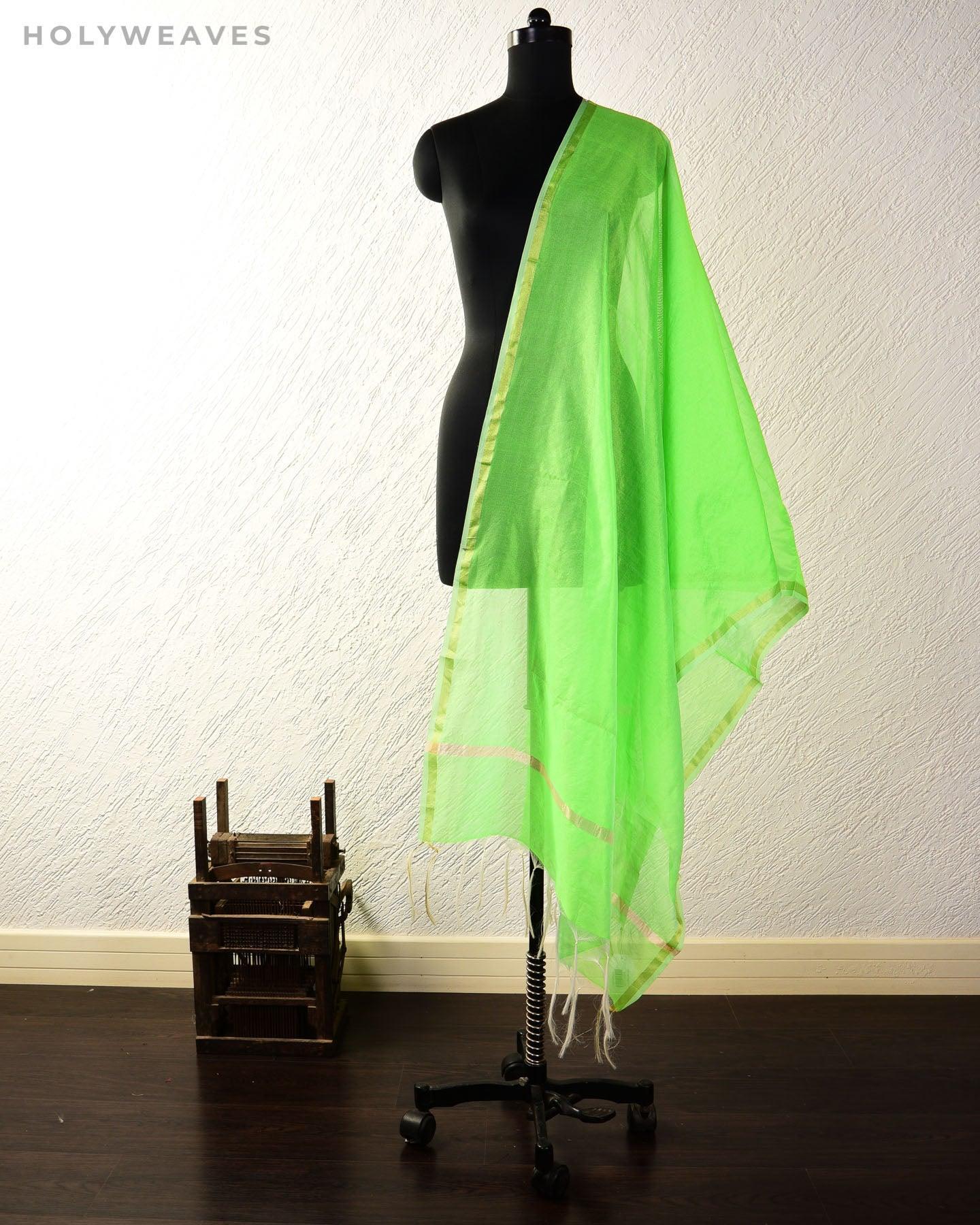 Green Woven Poly Cotton Silk Dupatta - By HolyWeaves, Benares