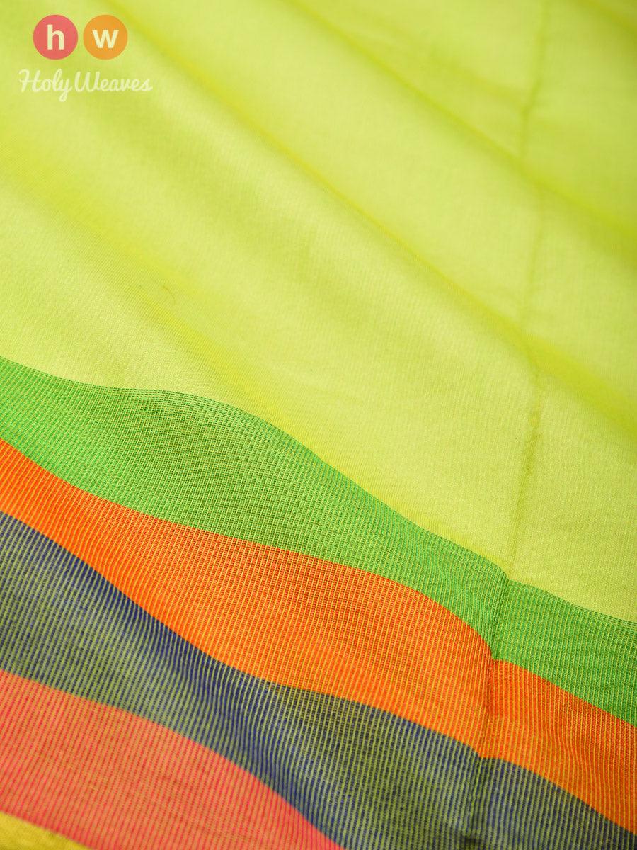 Green Woven Poly Cotton Silk Dupatta with Multi-color Stripes - By HolyWeaves, Benares