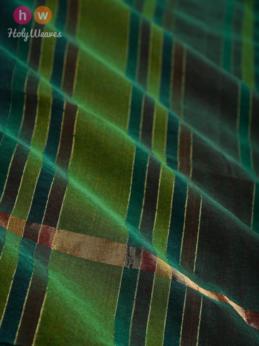 Green Zari Pin Stripes Woven Poly Cotton Silk Dupatta - By HolyWeaves, Benares