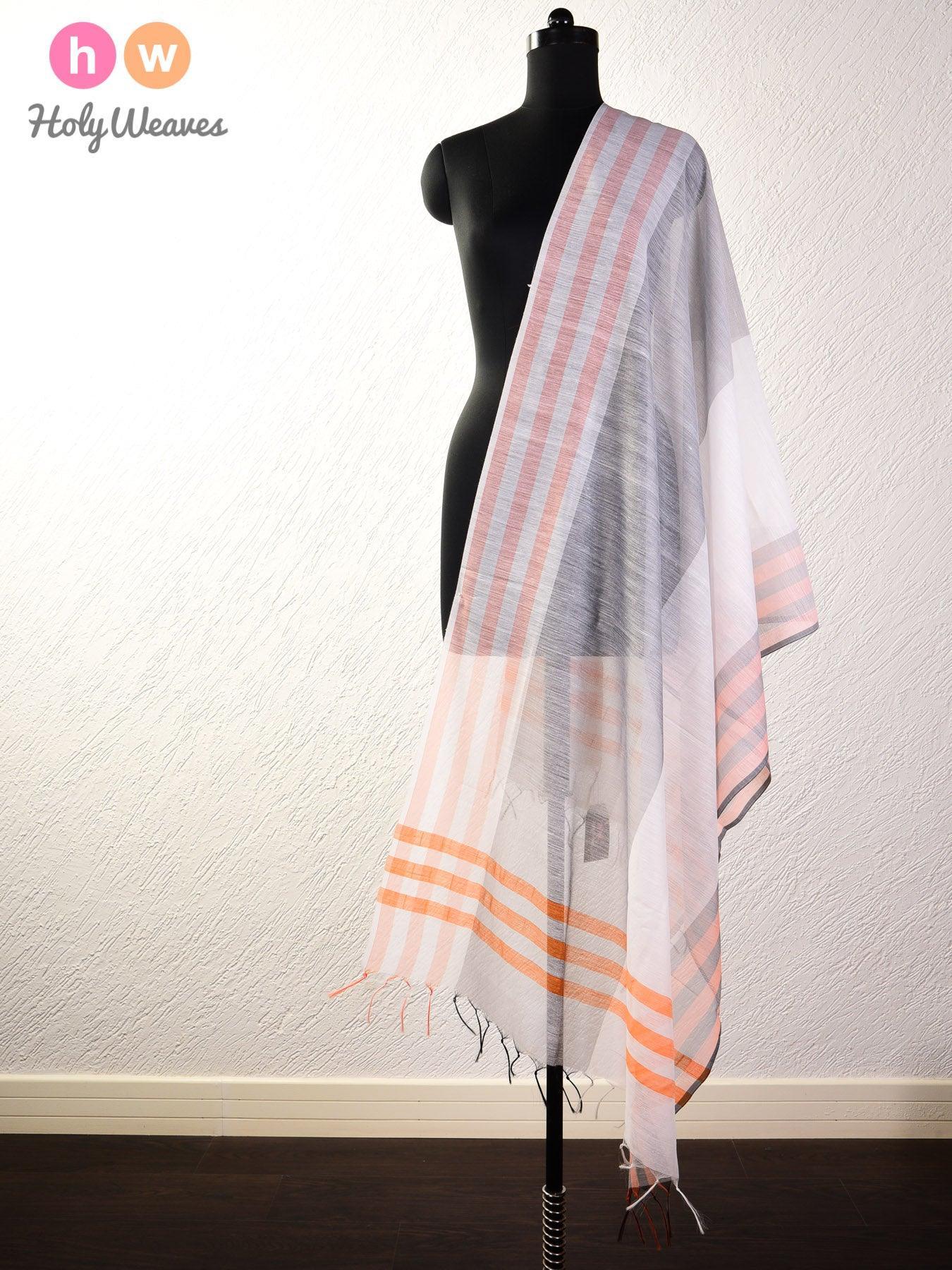 Grey-Orange Woven Cotton Silk Dupatta - By HolyWeaves, Benares