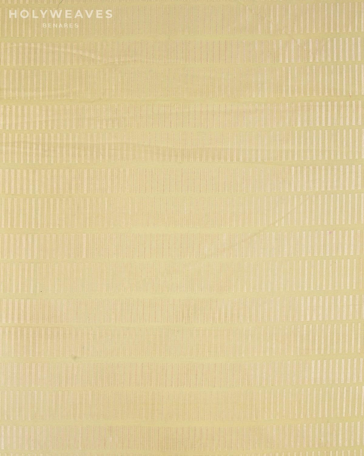 Honeydew Green Banarasi Gold Zari Piano Stripes Cutwork Brocade Handwoven Cotton Silk Fabric - By HolyWeaves, Benares