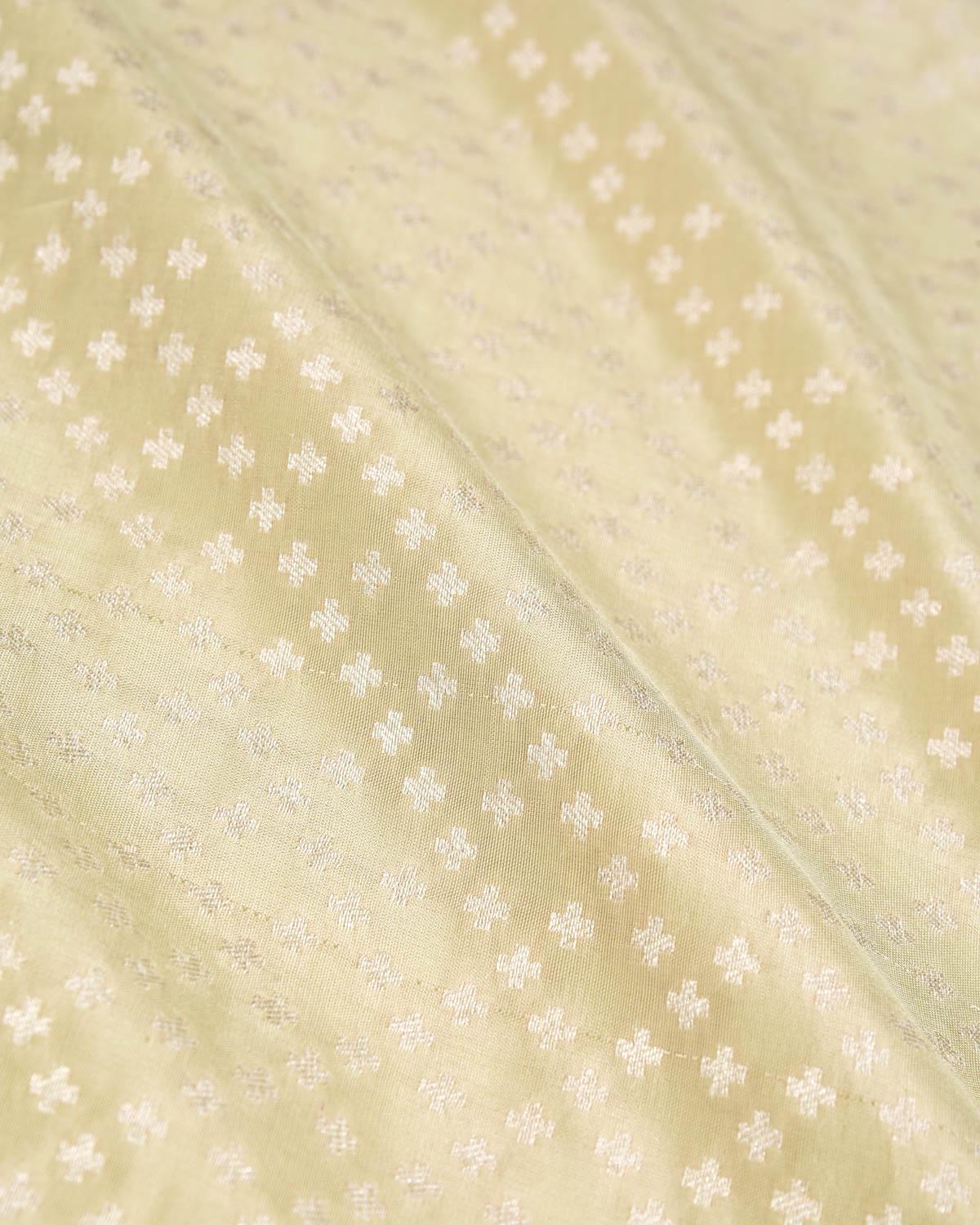 Laurel Green Banarasi Silver Zari Buti Brocade Handwoven Silk Pocket Square - By HolyWeaves, Benares