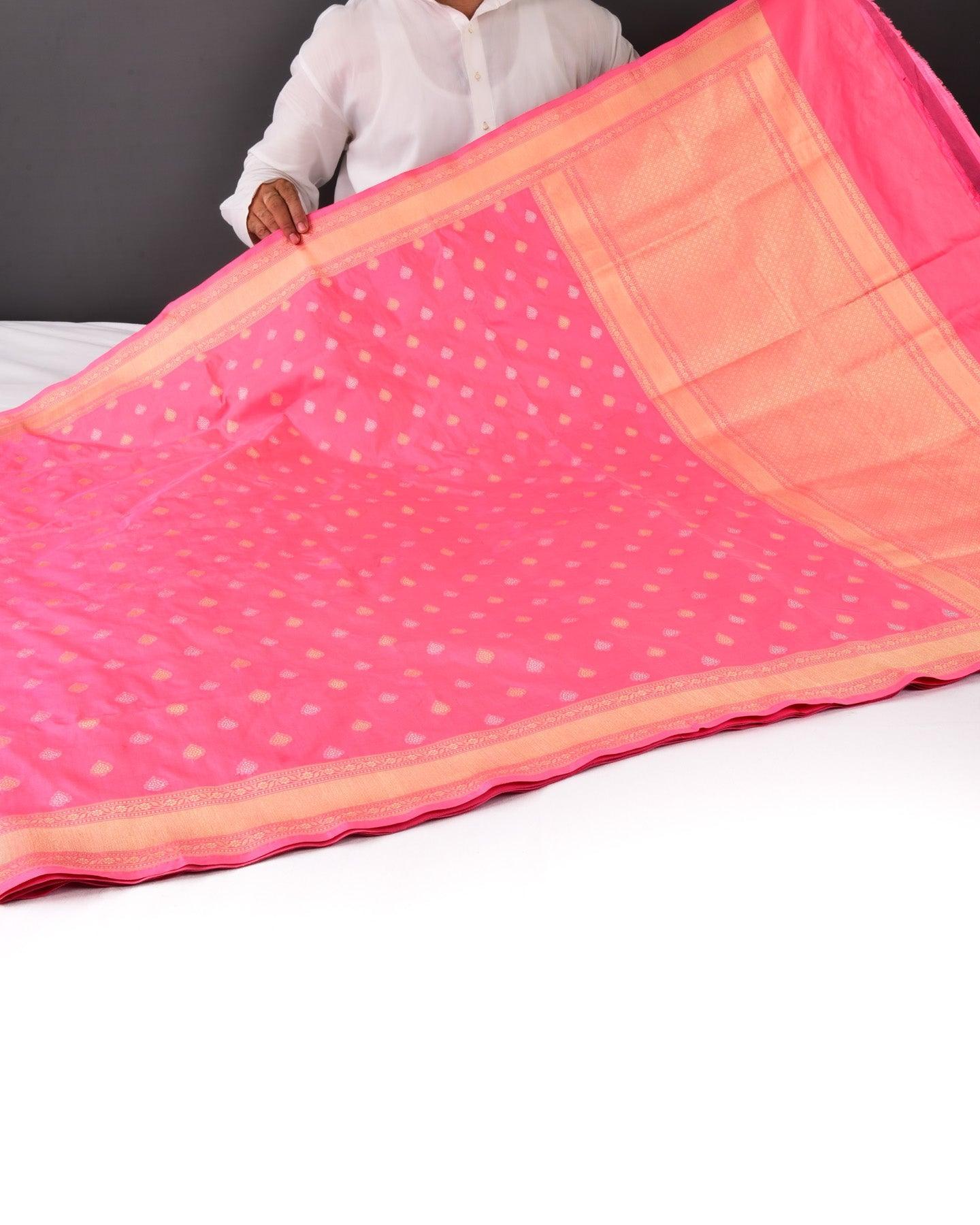 Light Coral Pink Banarasi Alfi Sona Rupa Buti Cutwork Brocade Handwoven Katan Silk Saree - By HolyWeaves, Benares