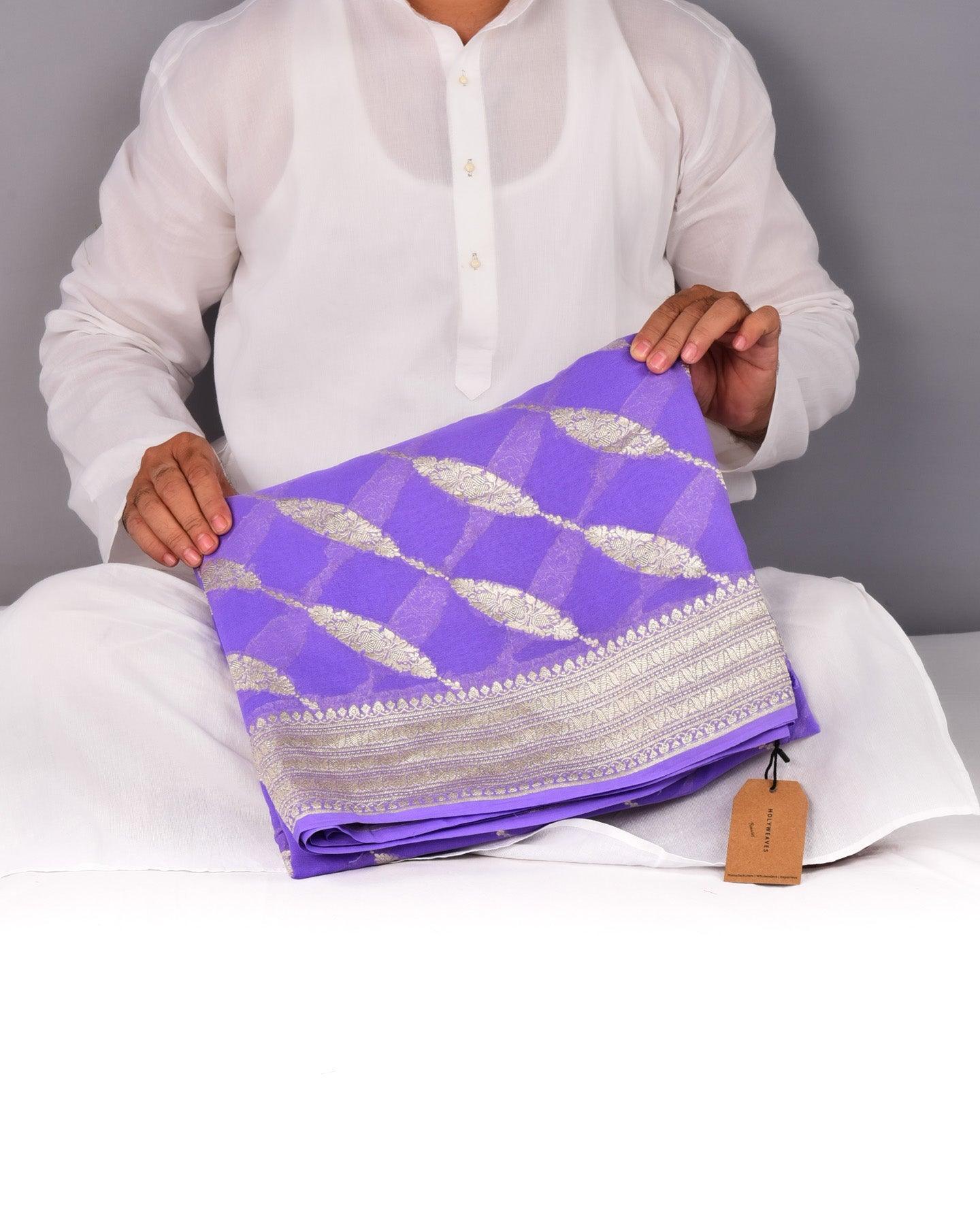 Lilac Banarasi Leheriya Cutwork Brocade Handwoven Khaddi Georgette Saree - By HolyWeaves, Benares