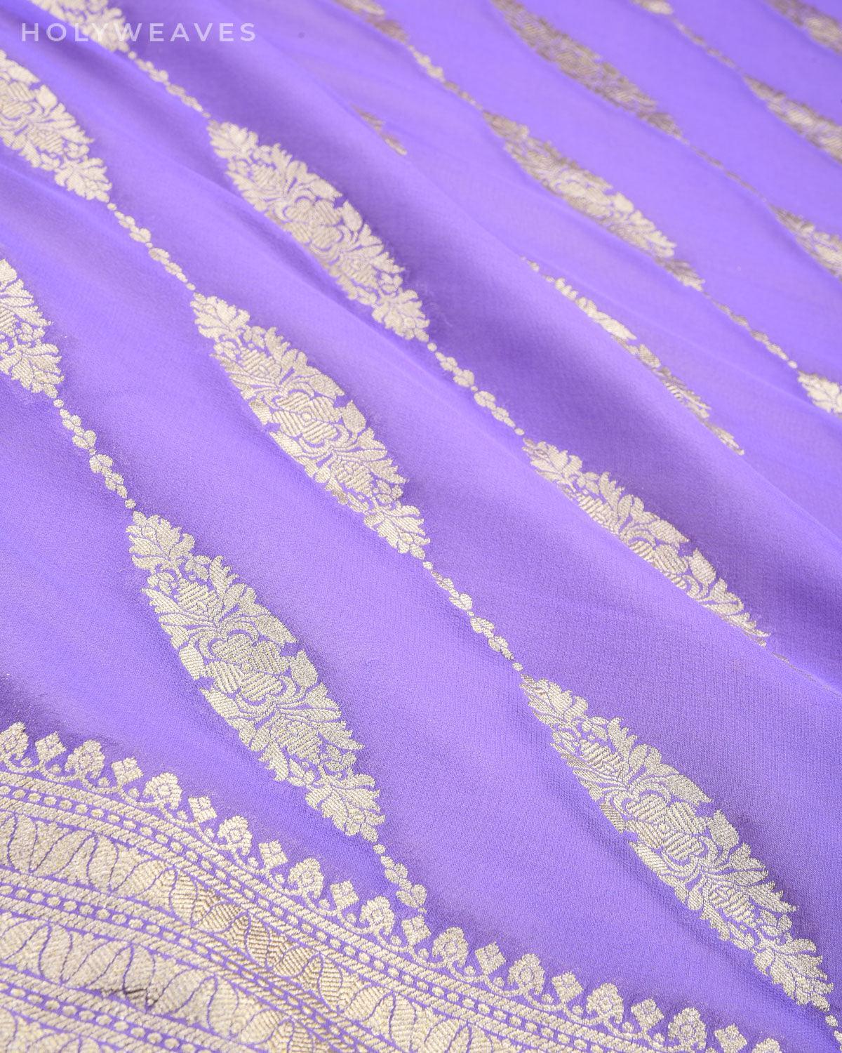 Lilac Banarasi Leheriya Cutwork Brocade Handwoven Khaddi Georgette Saree - By HolyWeaves, Benares