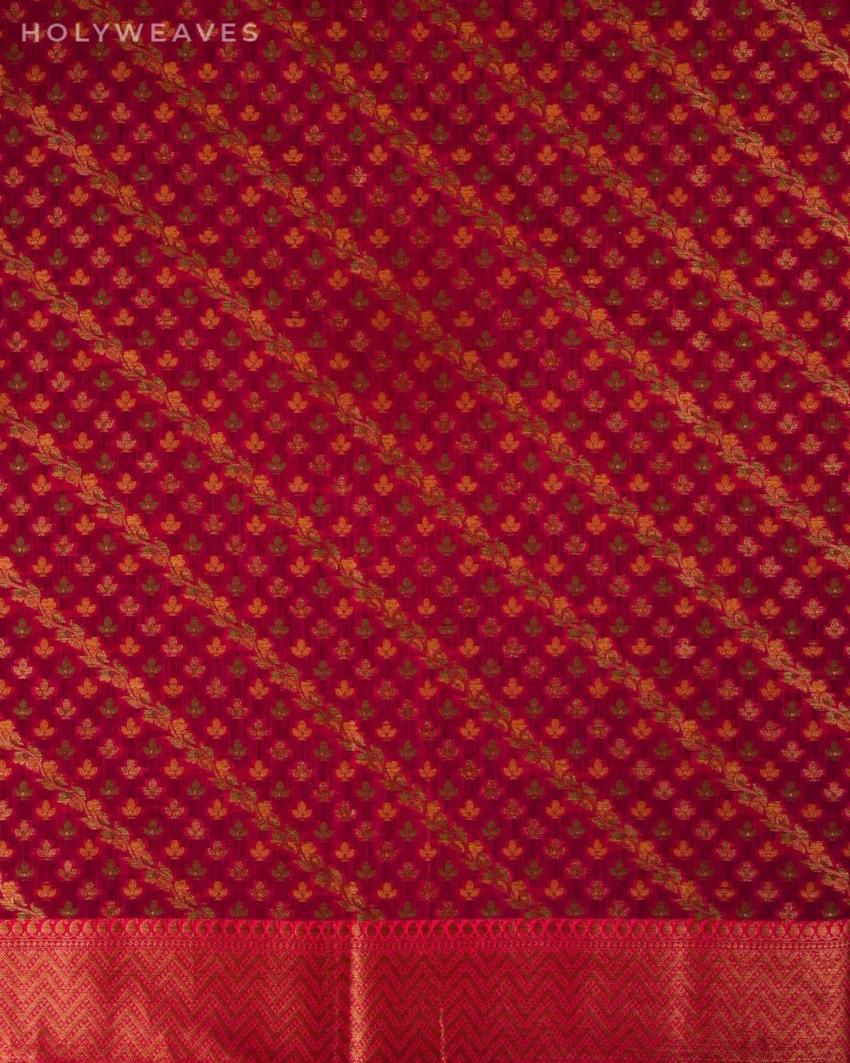 Magenta Banarasi 3-color Weave Cutwork Brocade Woven Cotton Silk Saree - By HolyWeaves, Benares