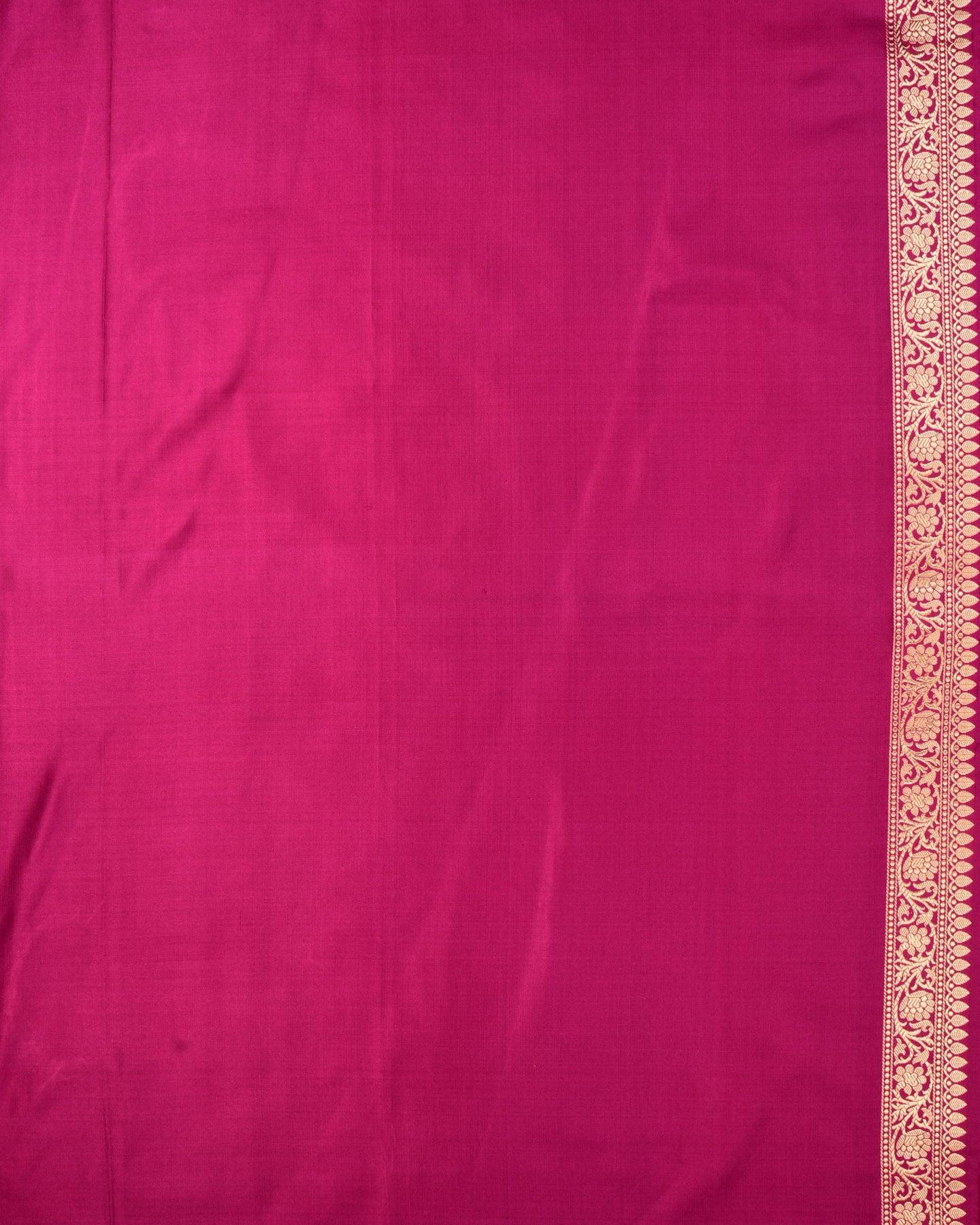 Magenta Banarasi Cross Stitch Resham Tanchoi Handwoven Katan Silk Saree with Zari Brocade Border Pallu - By HolyWeaves, Benares