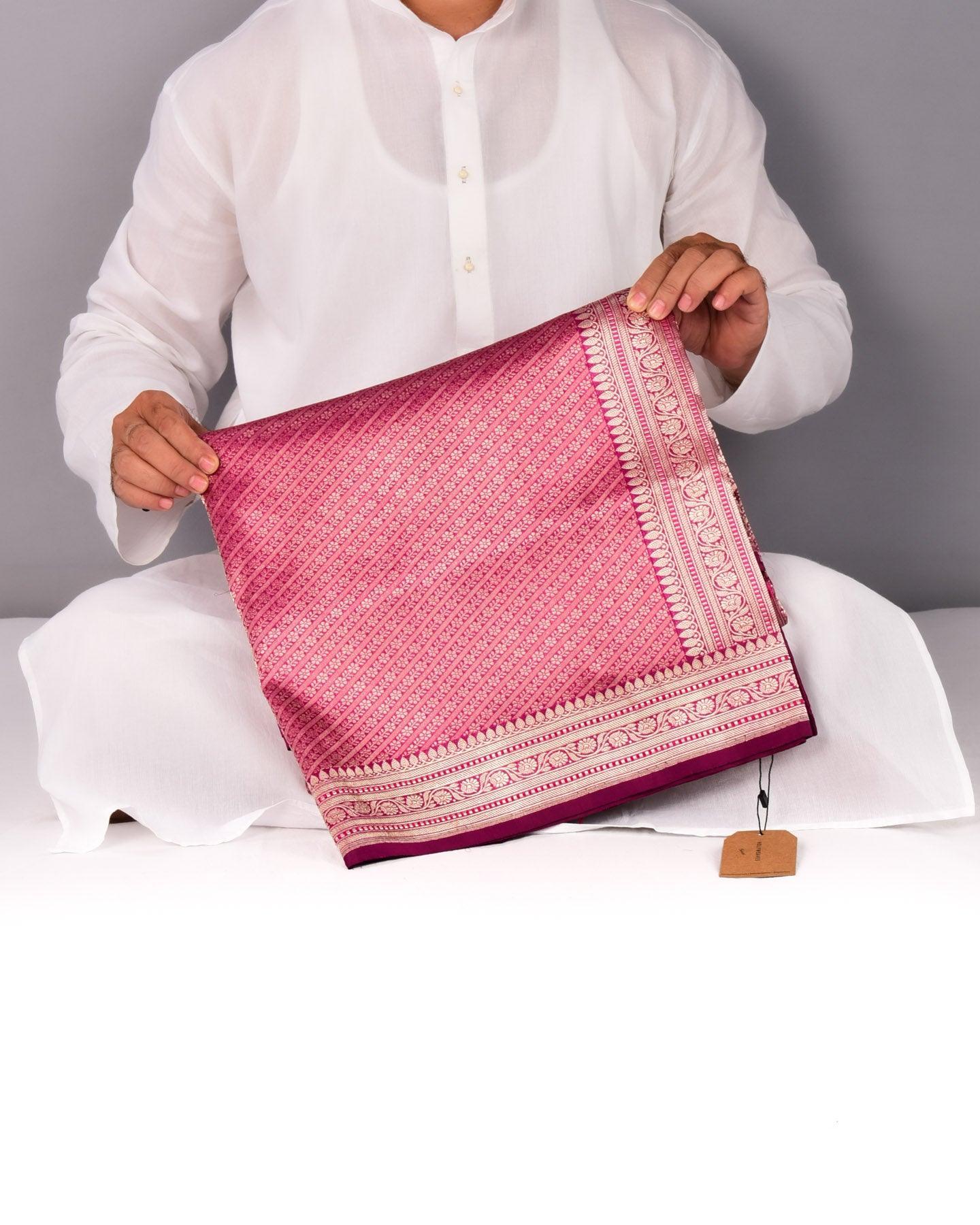 Magenta Banarasi Kadhuan Brocade Handwoven Katan Silk Saree with Doria Border - By HolyWeaves, Benares