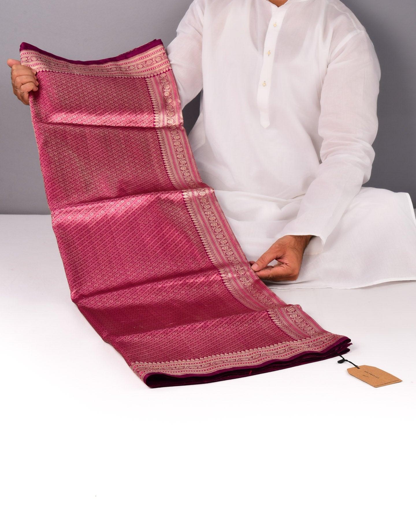 Magenta Banarasi Kadhuan Brocade Handwoven Katan Silk Saree with Doria Border - By HolyWeaves, Benares