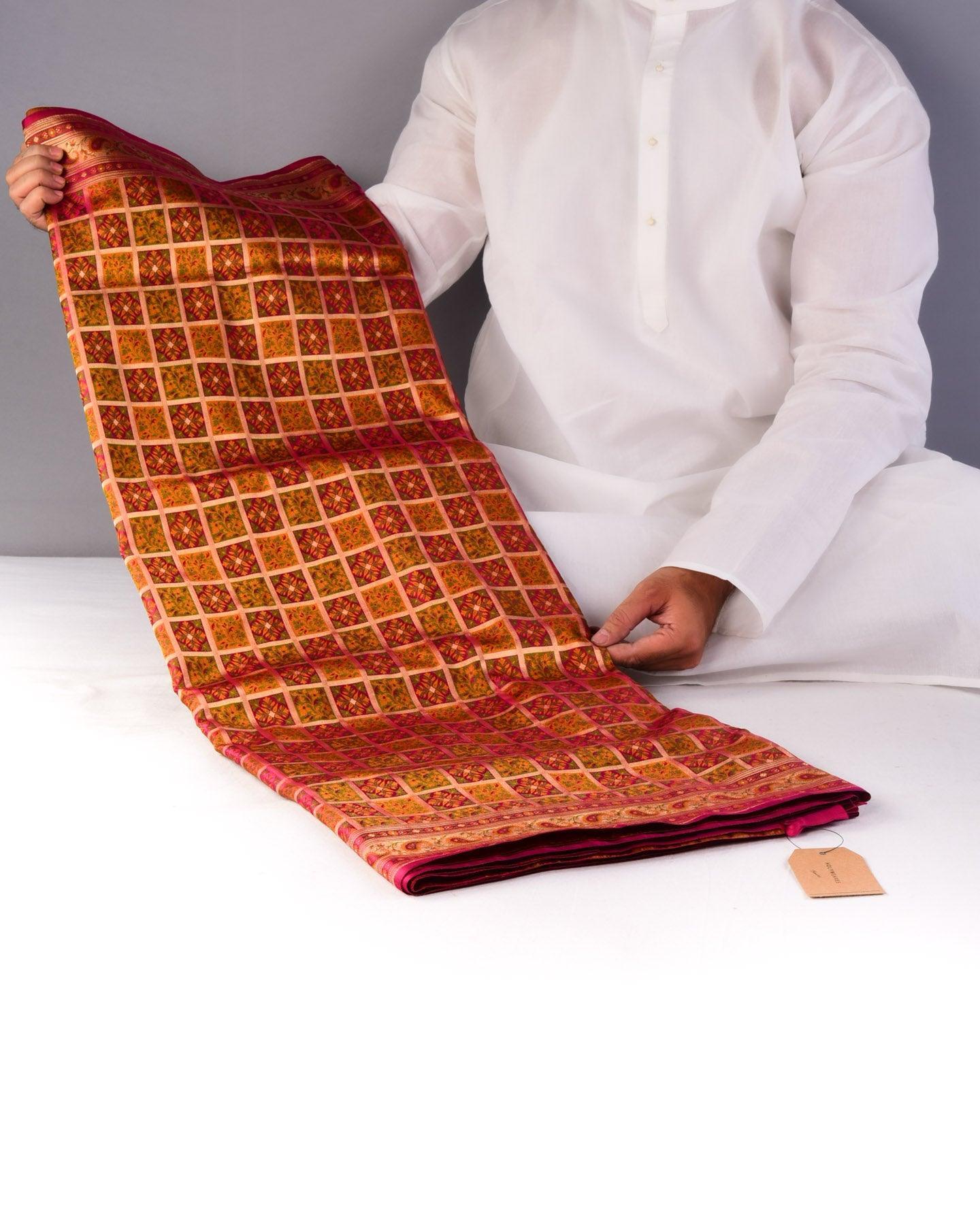 Magenta Banarasi Tehri Gharchola Jamawar Brocade Handwoven Katan Silk Saree - By HolyWeaves, Benares