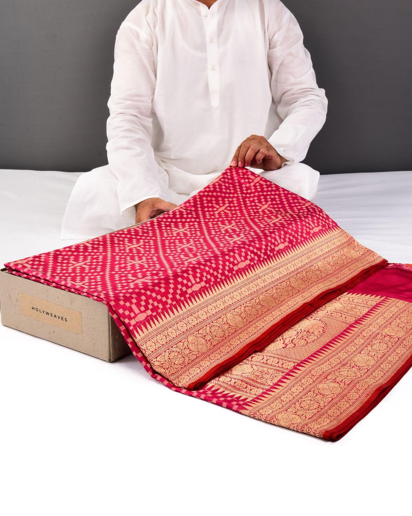 Magenta Banarasi Zari Patola Cutwork Brocade Handwoven Katan Silk Saree - By HolyWeaves, Benares