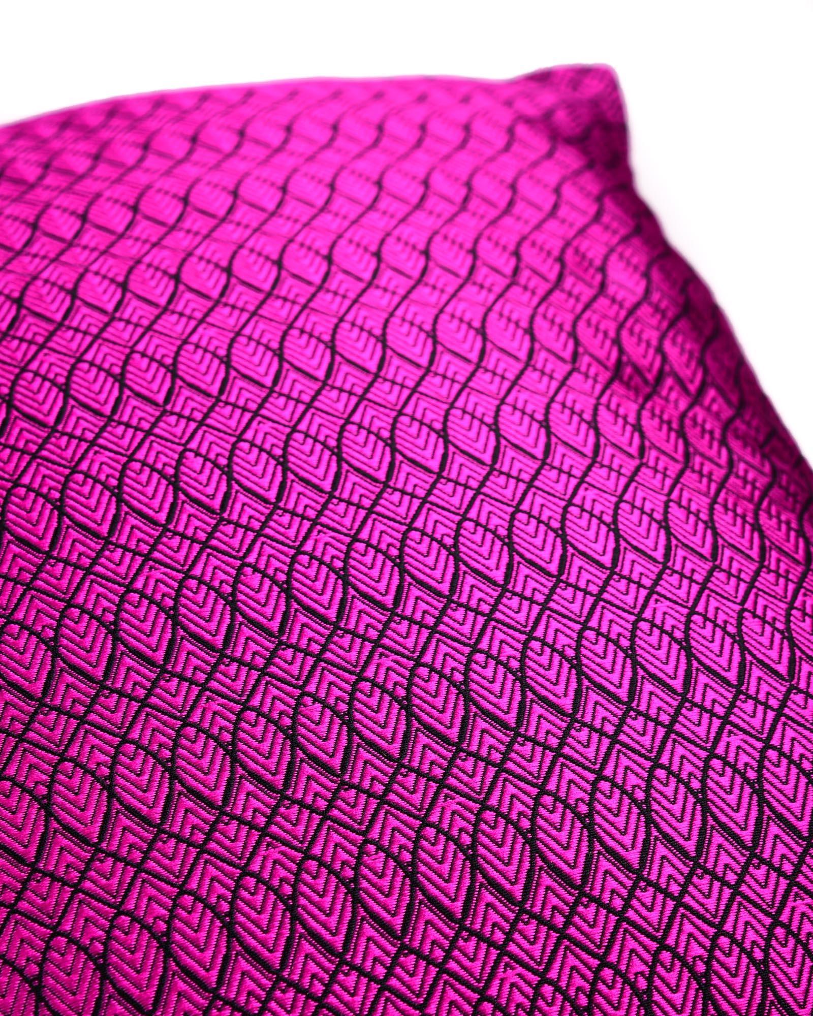 Magenta Geometric Illusion Poly Silk Cushion Cover 16" - By HolyWeaves, Benares