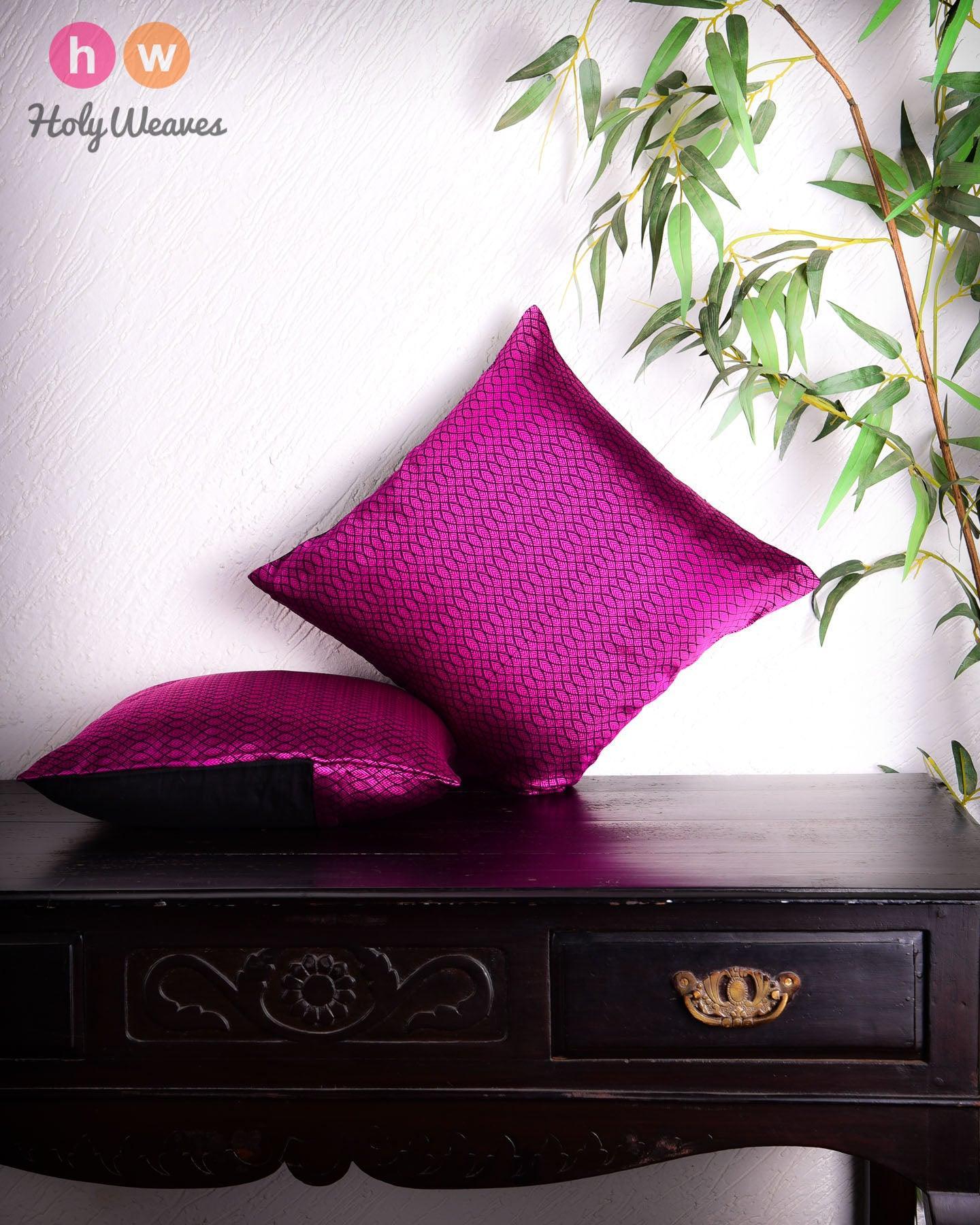 Magenta Geometric Illusion Poly Silk Cushion Cover 16" - By HolyWeaves, Benares