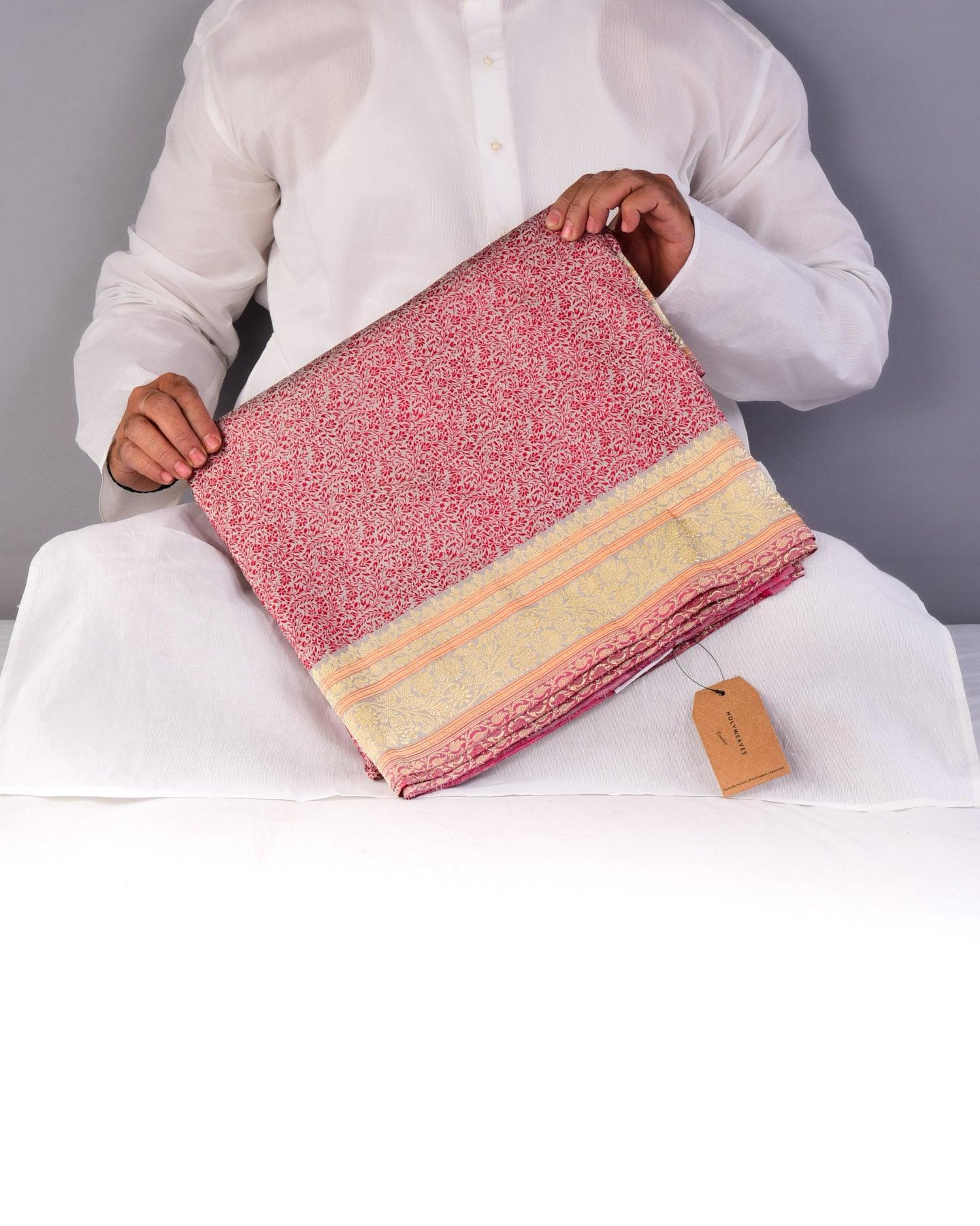 Magenta on Gray Banarasi Tanchoi Brocade Handwoven Katan Silk Saree - By HolyWeaves, Benares