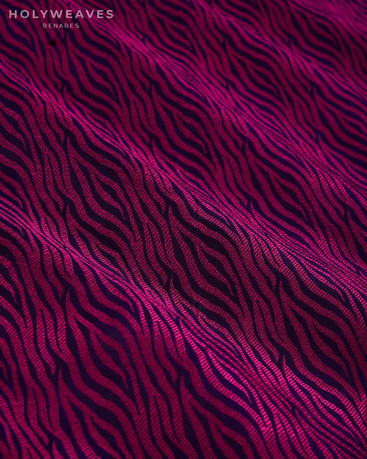 Magenta on Purple Banarasi Animal Stripes Resham Tanchoi Handwoven Katan Silk Fabric - By HolyWeaves, Benares