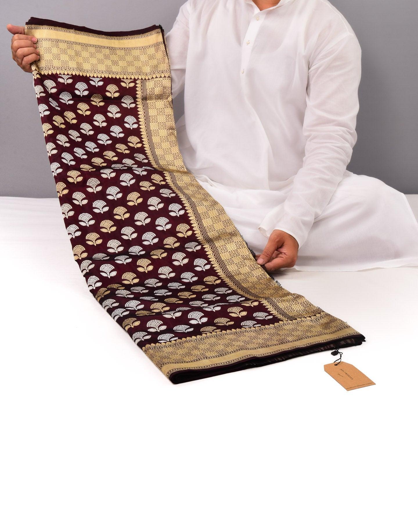 Mahogany Banarasi Alfi Sona Rupa Kadhuan Brocade Handwoven Katan Silk Saree - By HolyWeaves, Benares