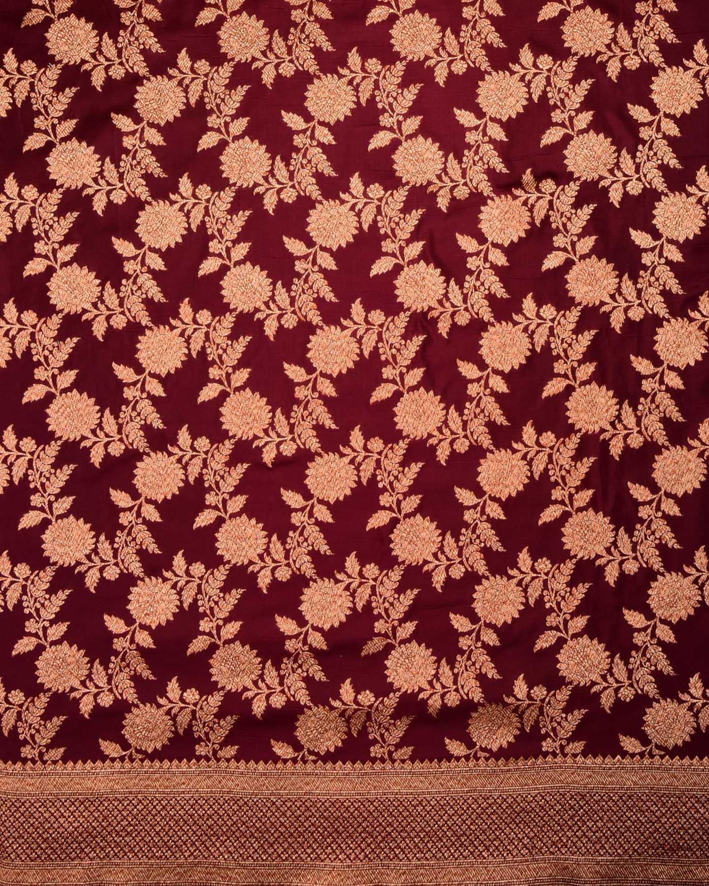 Mahogany Banarasi Antique Zari Jaal Cutwork Brocade Handwoven Katan Silk Saree - By HolyWeaves, Benares