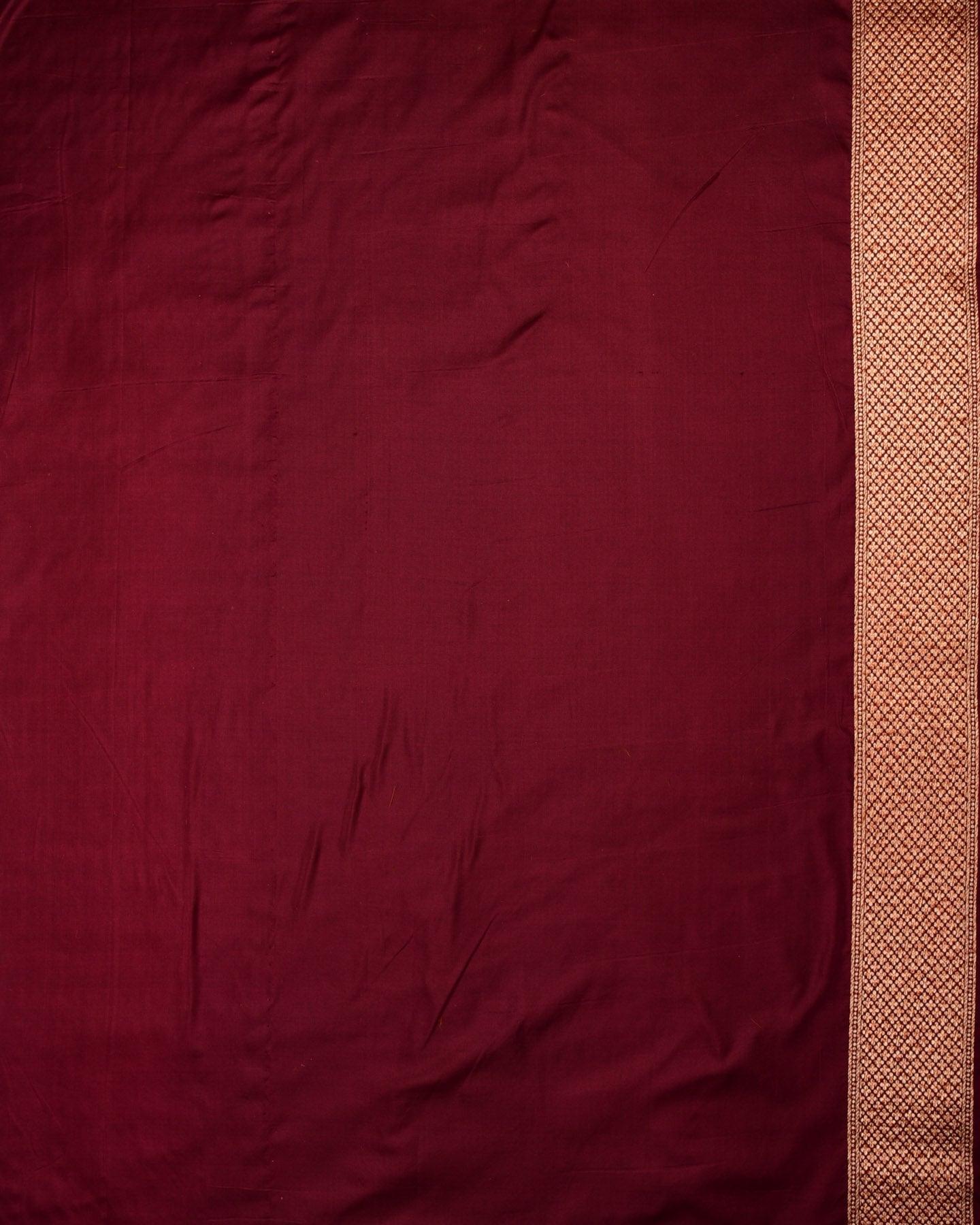 Mahogany Banarasi Antique Zari Jaal Cutwork Brocade Handwoven Katan Silk Saree - By HolyWeaves, Benares