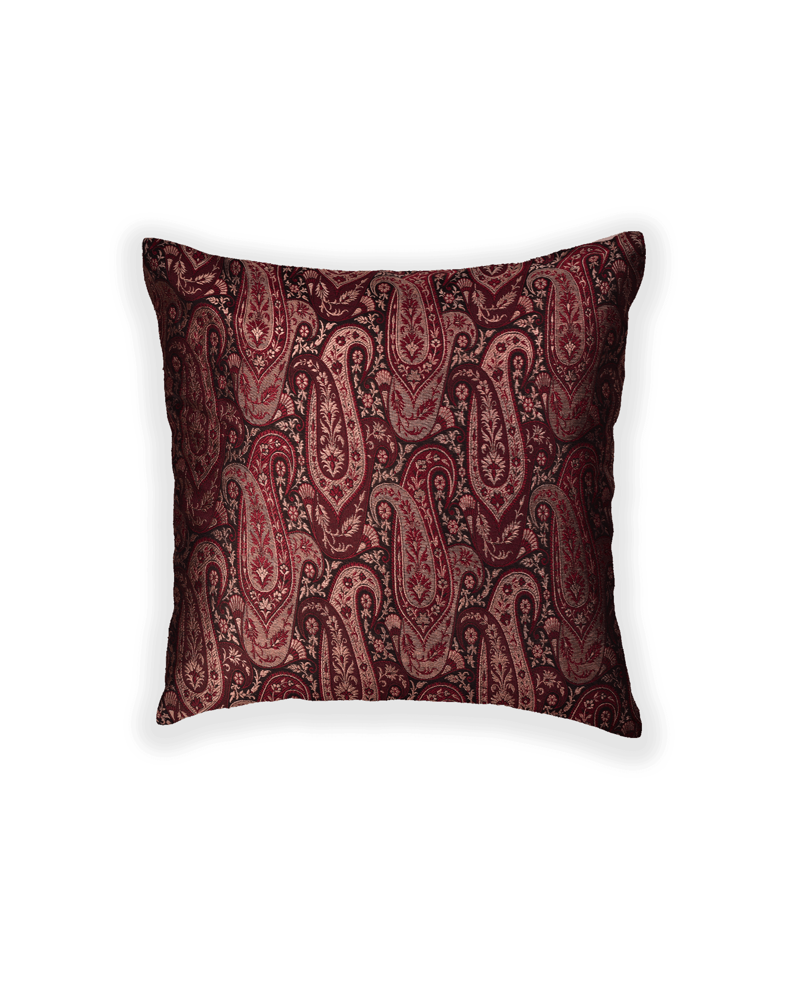 Mahogany Banarasi Brocade Poly Silk Cushion Cover 16" - By HolyWeaves, Benares