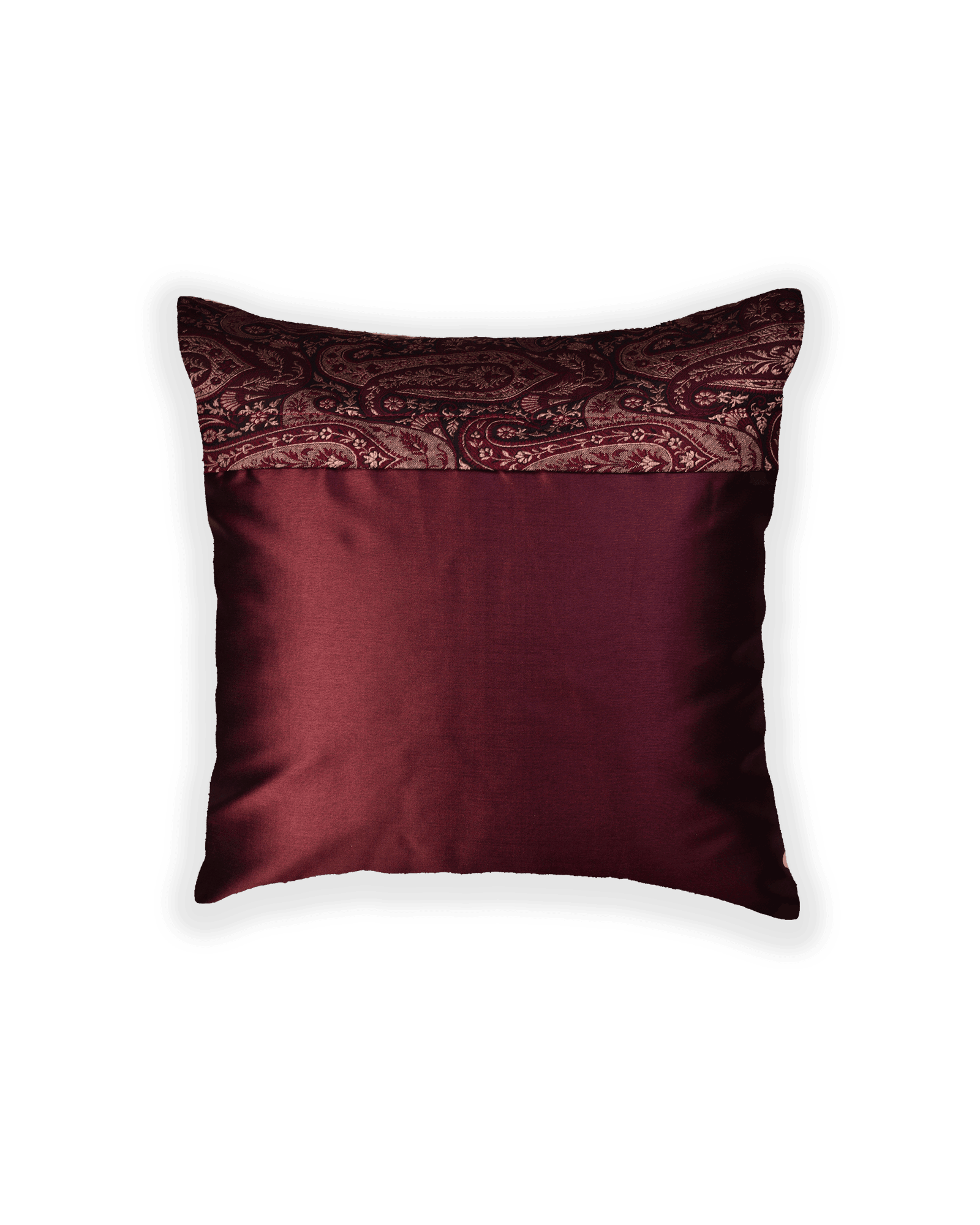 Mahogany Banarasi Brocade Poly Silk Cushion Cover 16" - By HolyWeaves, Benares