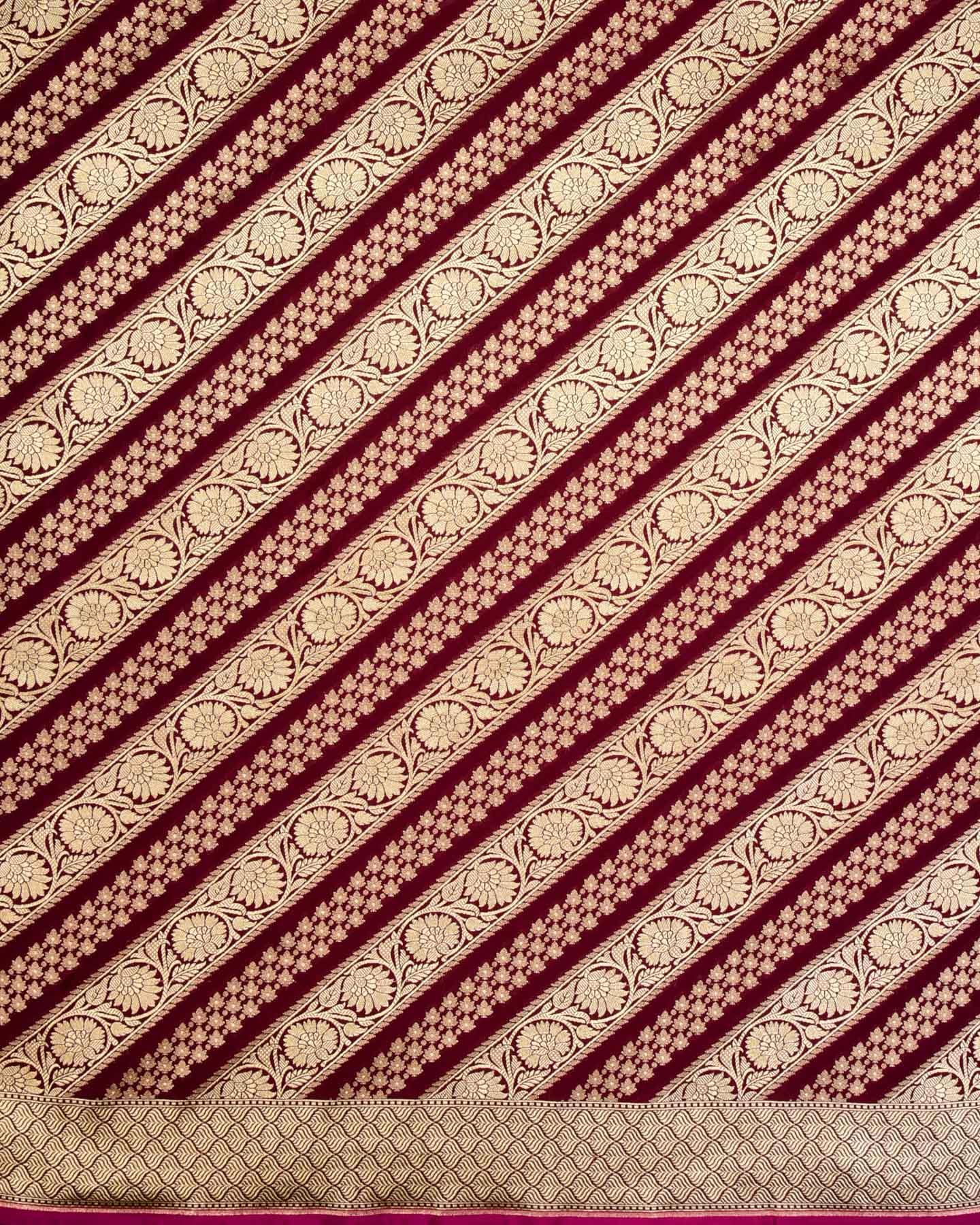 Mahogany Banarasi Diagonal Aada Jaal Cutwork Brocade Woven Art Silk Saree - By HolyWeaves, Benares