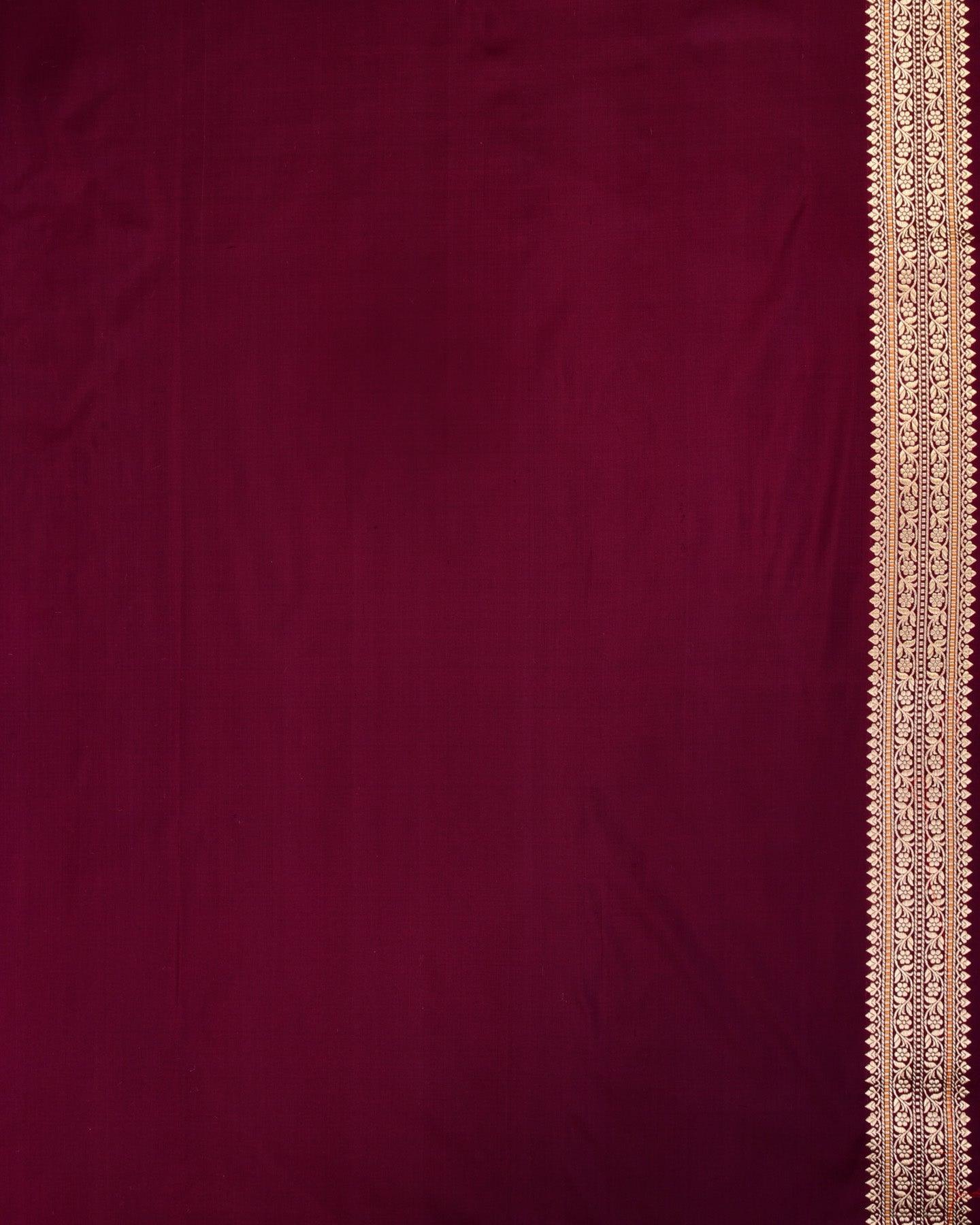 Mahogany Banarasi Gold & Silver Zari Alfi Meena Duet Buti Kadhuan Brocade Handwoven Katan Silk Saree with Meenekari Koniya Buta - By HolyWeaves, Benares