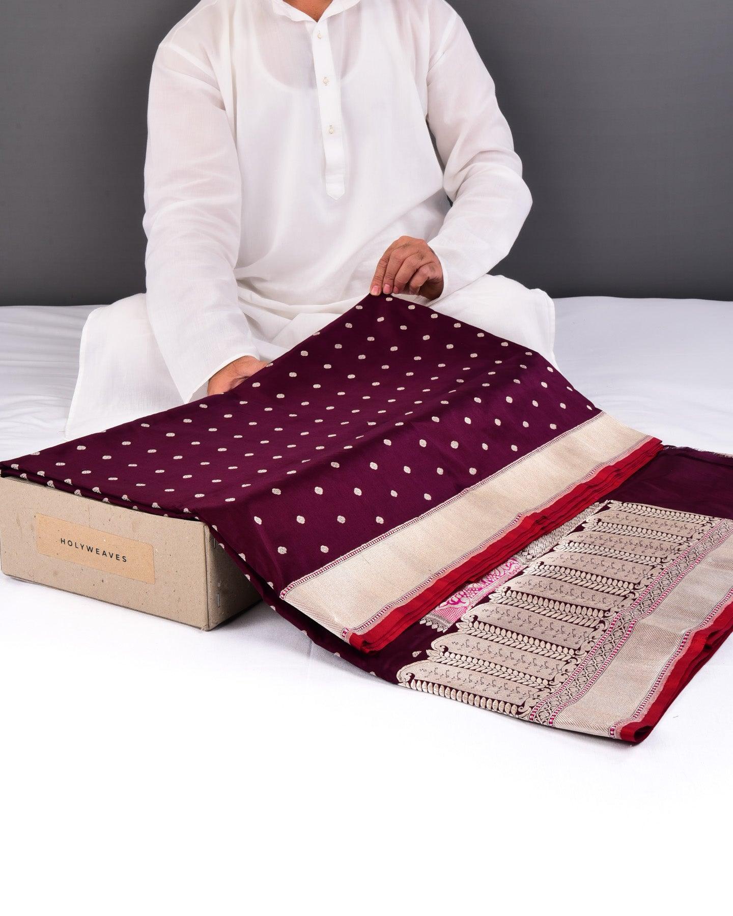 Mahogany Banarasi Gold Zari Buti Cutwork Brocade Handwoven Katan Silk Saree - By HolyWeaves, Benares