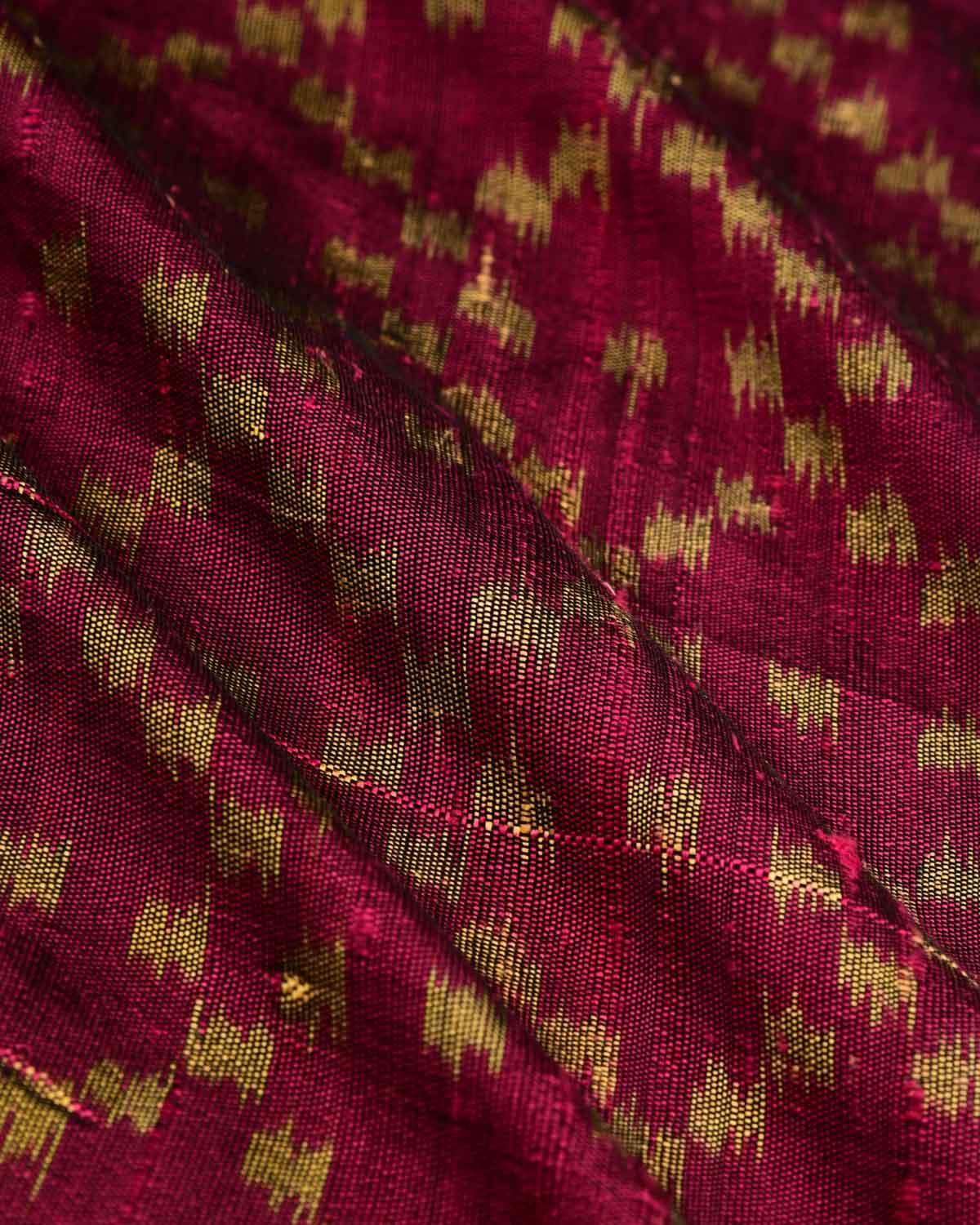 Mahogany Banarasi Green Buti Ikat Handwoven Raw Silk Pocket Square - By HolyWeaves, Benares