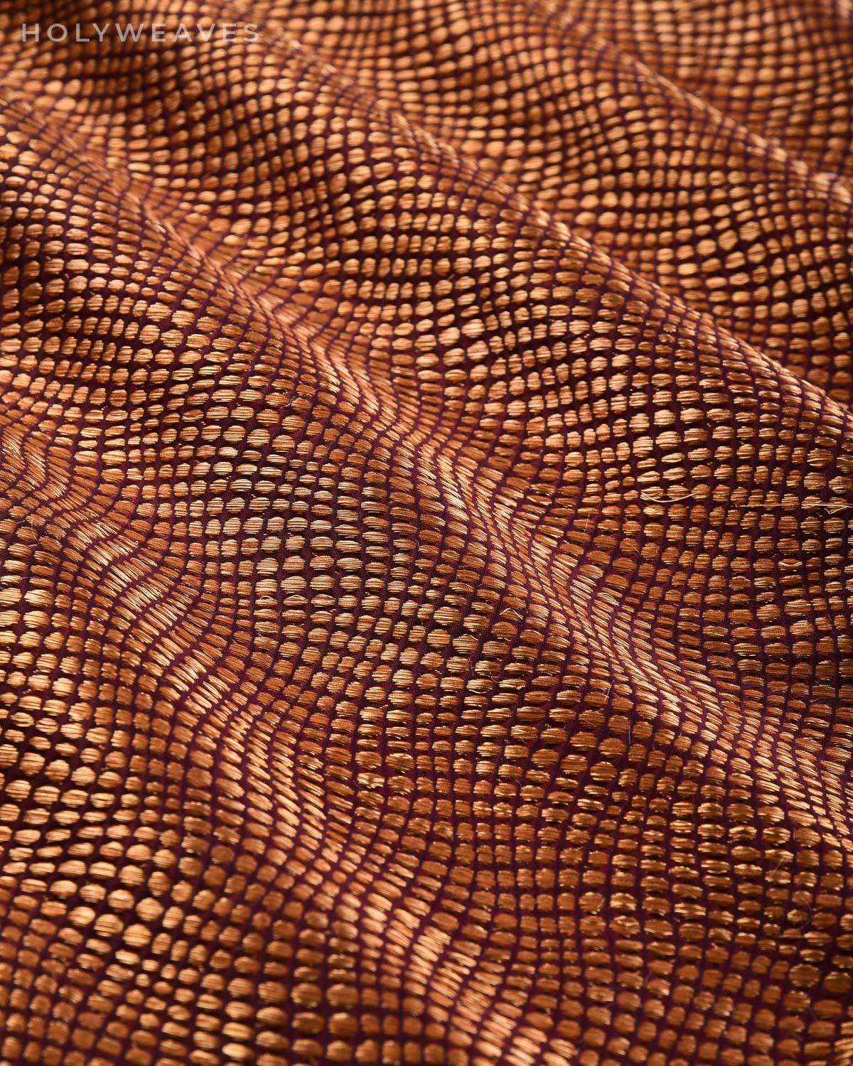 Mahogany Banarasi Python Antique Zari Brocade Handwoven Katan Silk Fabric - By HolyWeaves, Benares