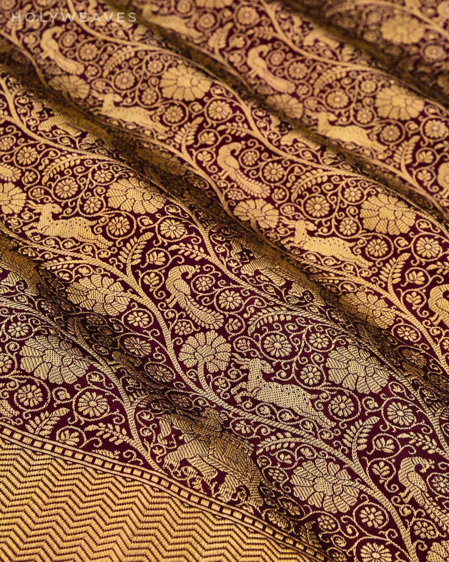 Mahogany Banarasi Shikargah Brocade Handwoven Katan Silk Saree