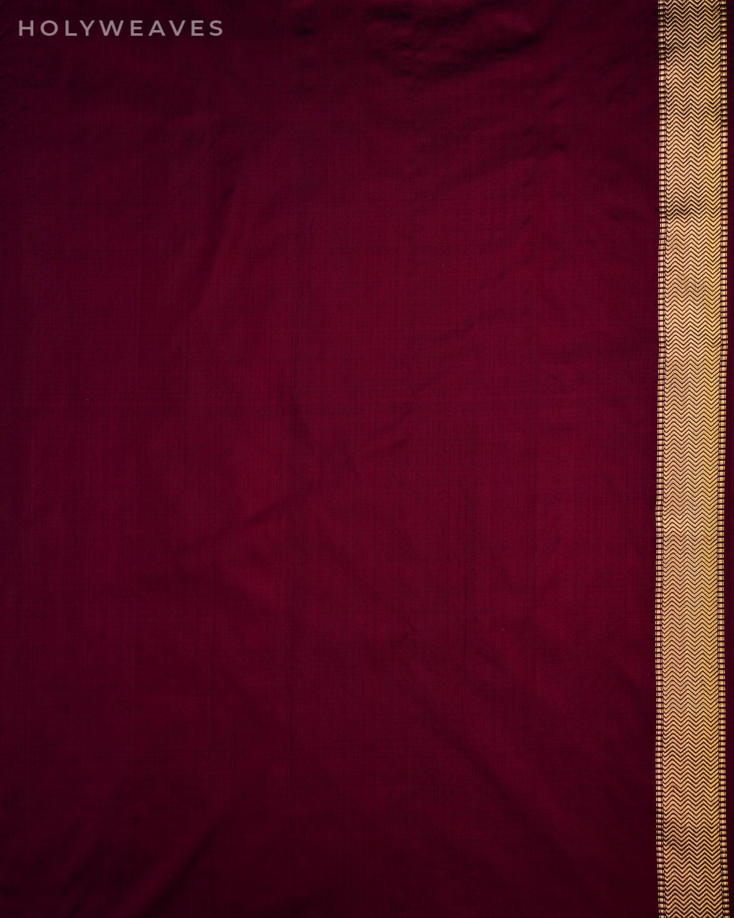 Mahogany Banarasi Shikargah Brocade Handwoven Katan Silk Saree - By HolyWeaves, Benares