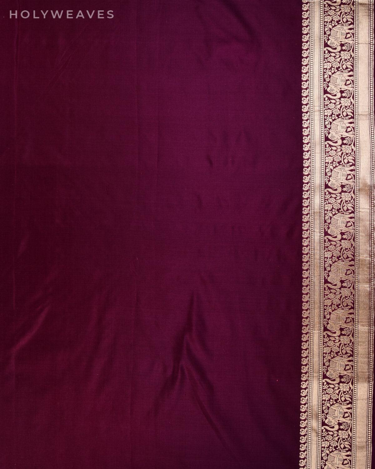 Mahogany Banarasi Shikargah Cutwork Brocade Handwoven Katan Silk Saree with Elephant Trail Border - By HolyWeaves, Benares