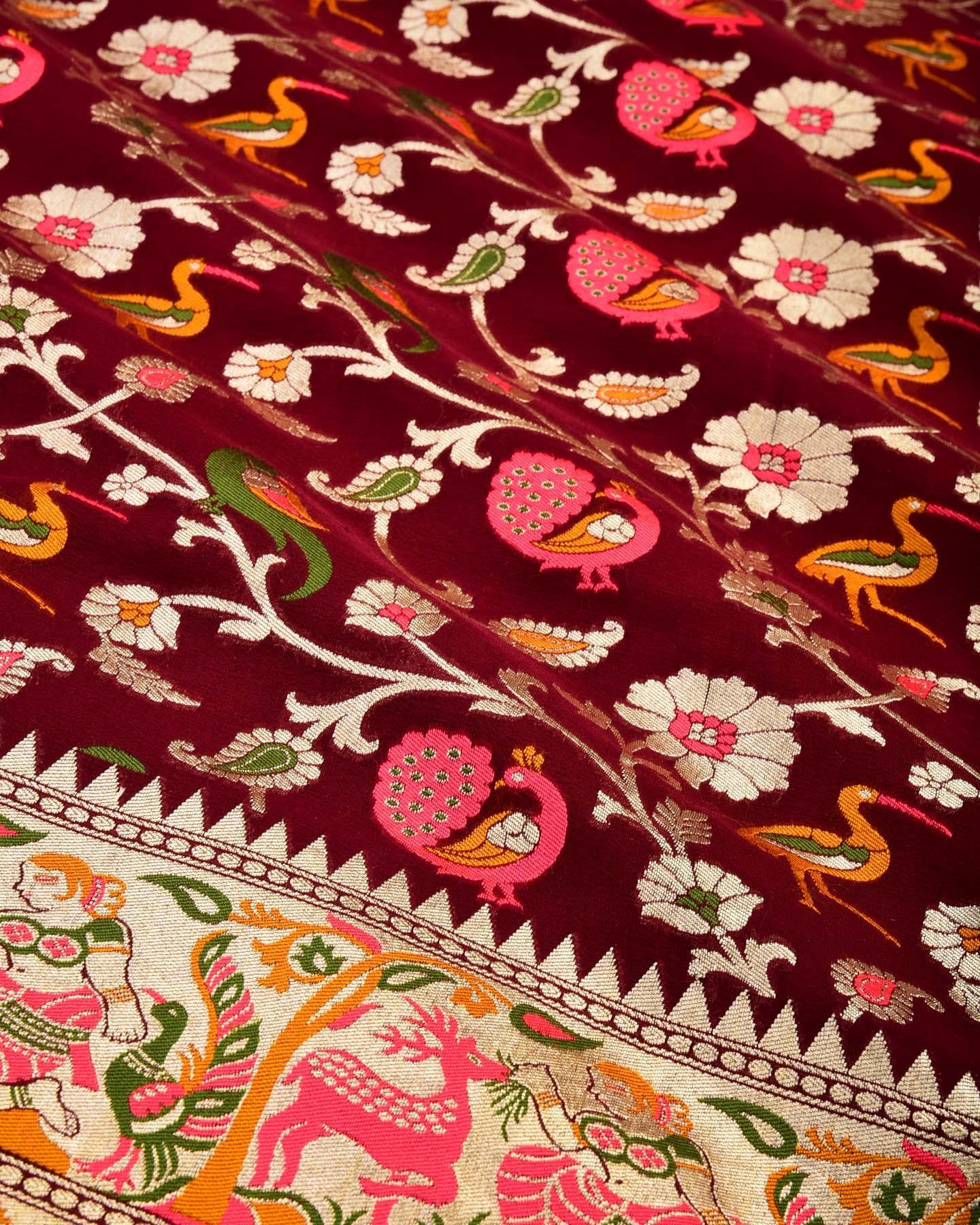 Mahogany Banarasi Shikargah Cutwork Brocade Handwoven Khaddi Georgette Saree - By HolyWeaves, Benares
