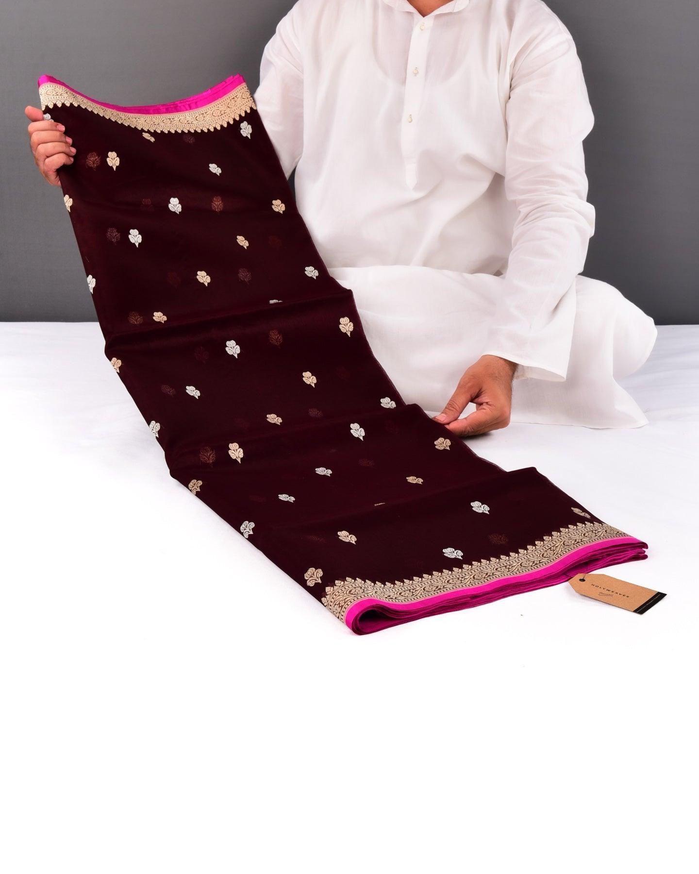 Mahogany Banarasi Sona-Rupa Buti Kadhuan Brocade Handwoven Kora Silk Saree - By HolyWeaves, Benares