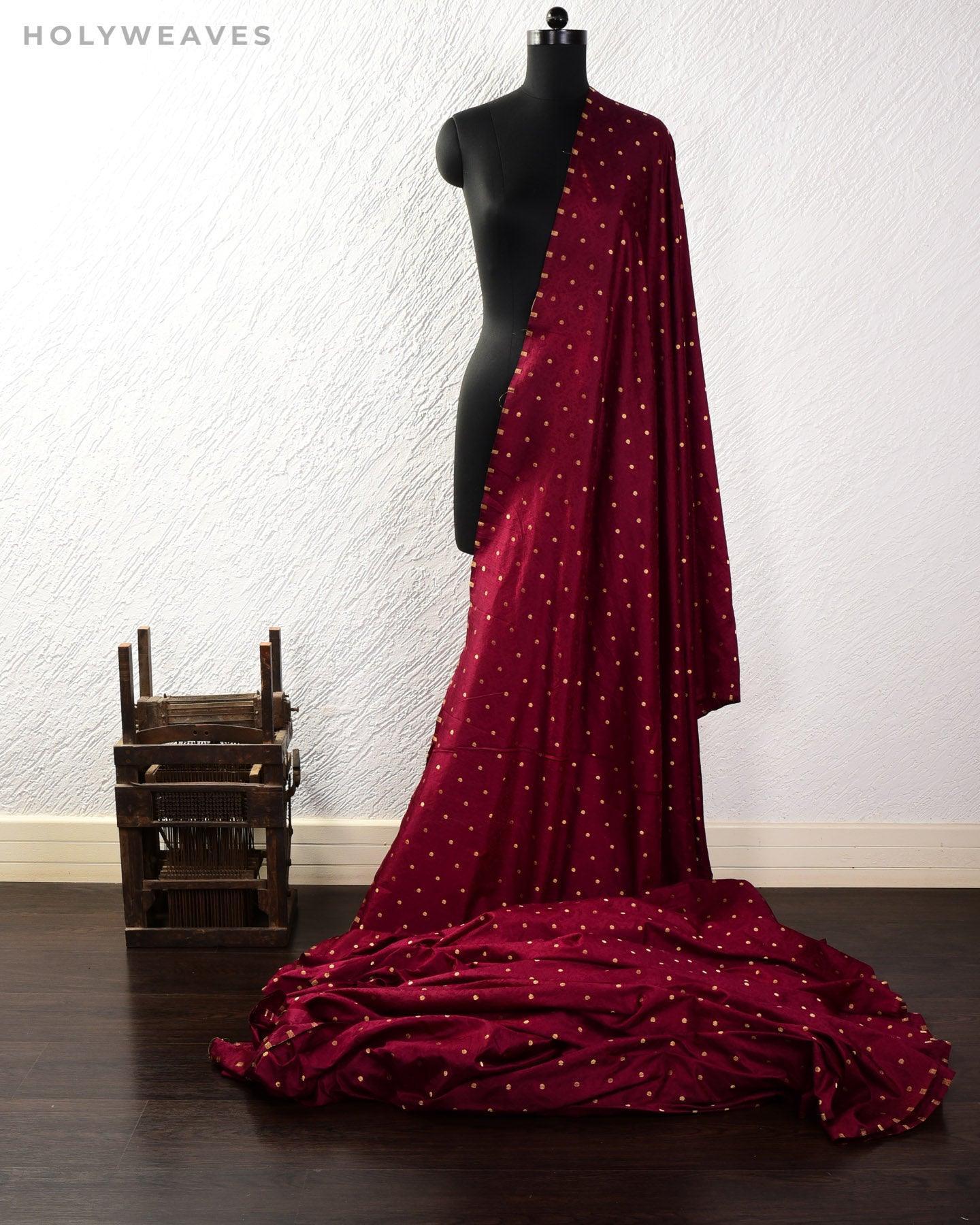 Mahogany Banarasi Tanchoi Brocade Handwoven Katan Silk Fabric with Zari Accents - By HolyWeaves, Benares