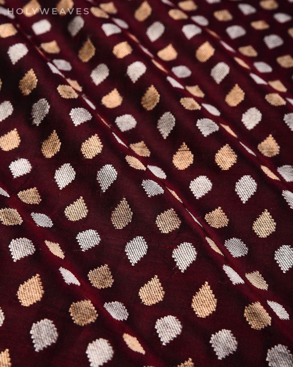 Mahogany Metallic Gold & Silver Raindrop Brocade Handwoven Pure Silk Pocket Square For Men - By HolyWeaves, Benares
