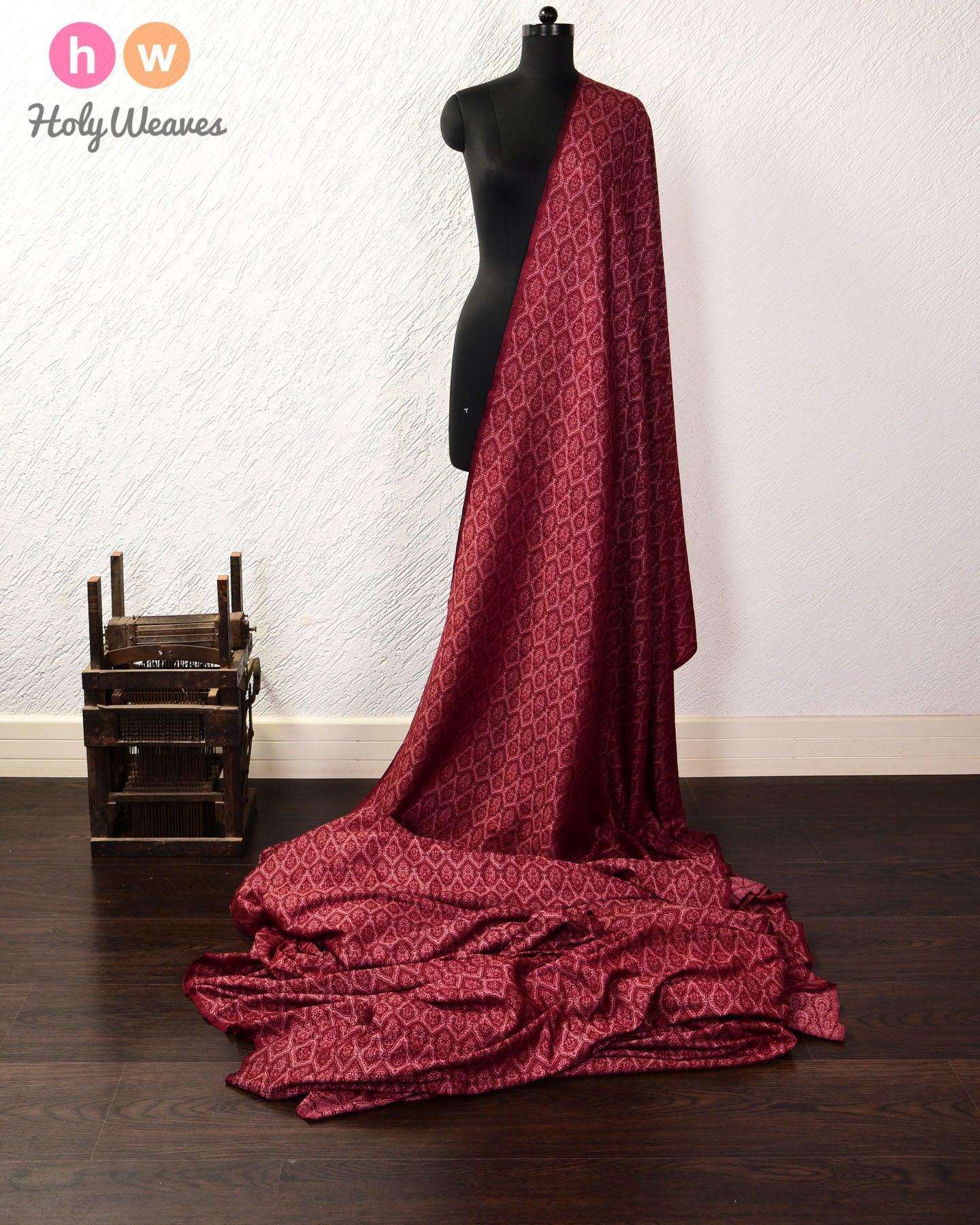 Mahogany Tanchoi Handwoven Silk Wool Fabric - By HolyWeaves, Benares